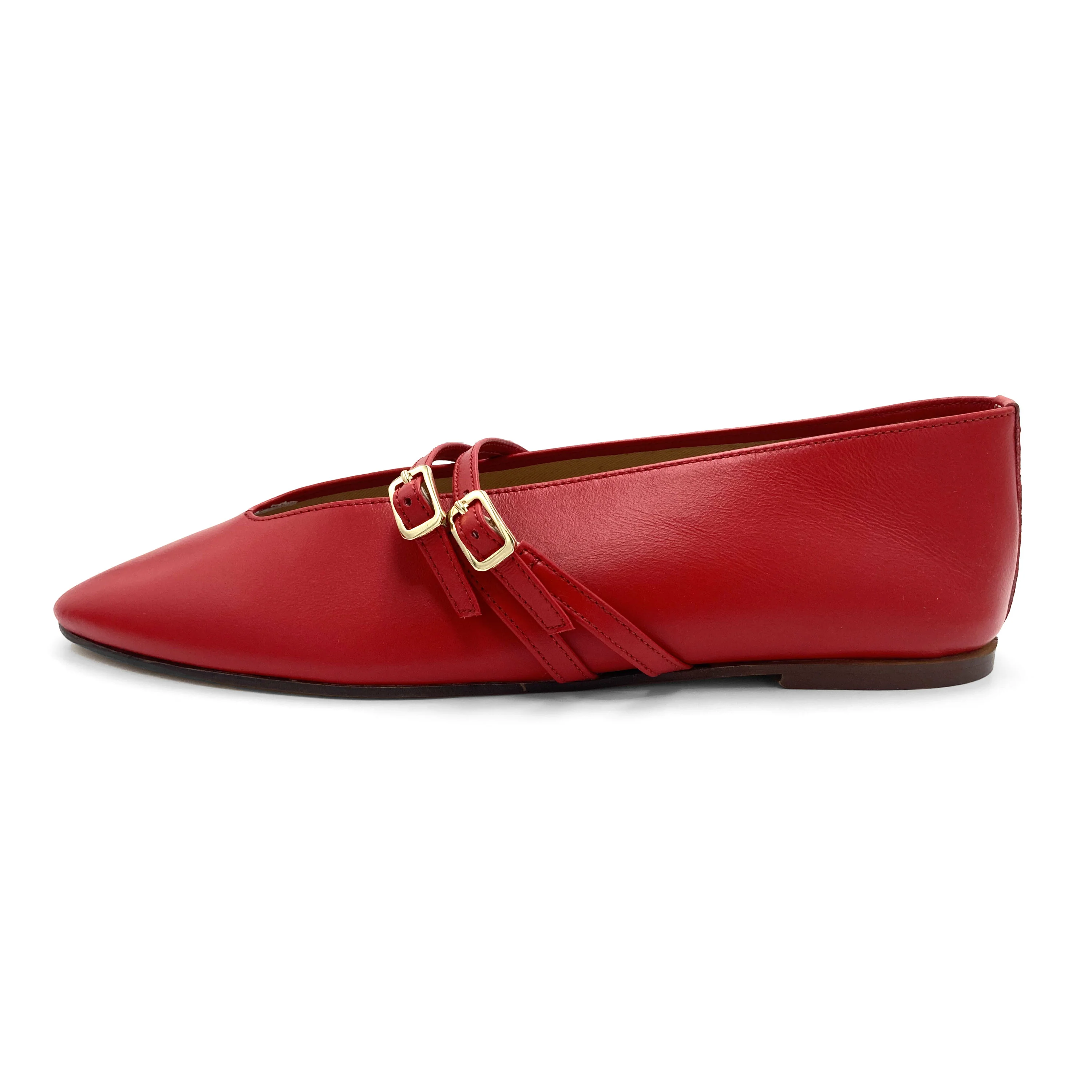Ballerine rosse in pelle con scollo a V e cinturini - Image 5