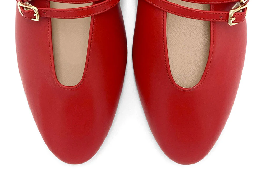 Ballerine rosse in pelle con scollo a V e cinturini - Image 6