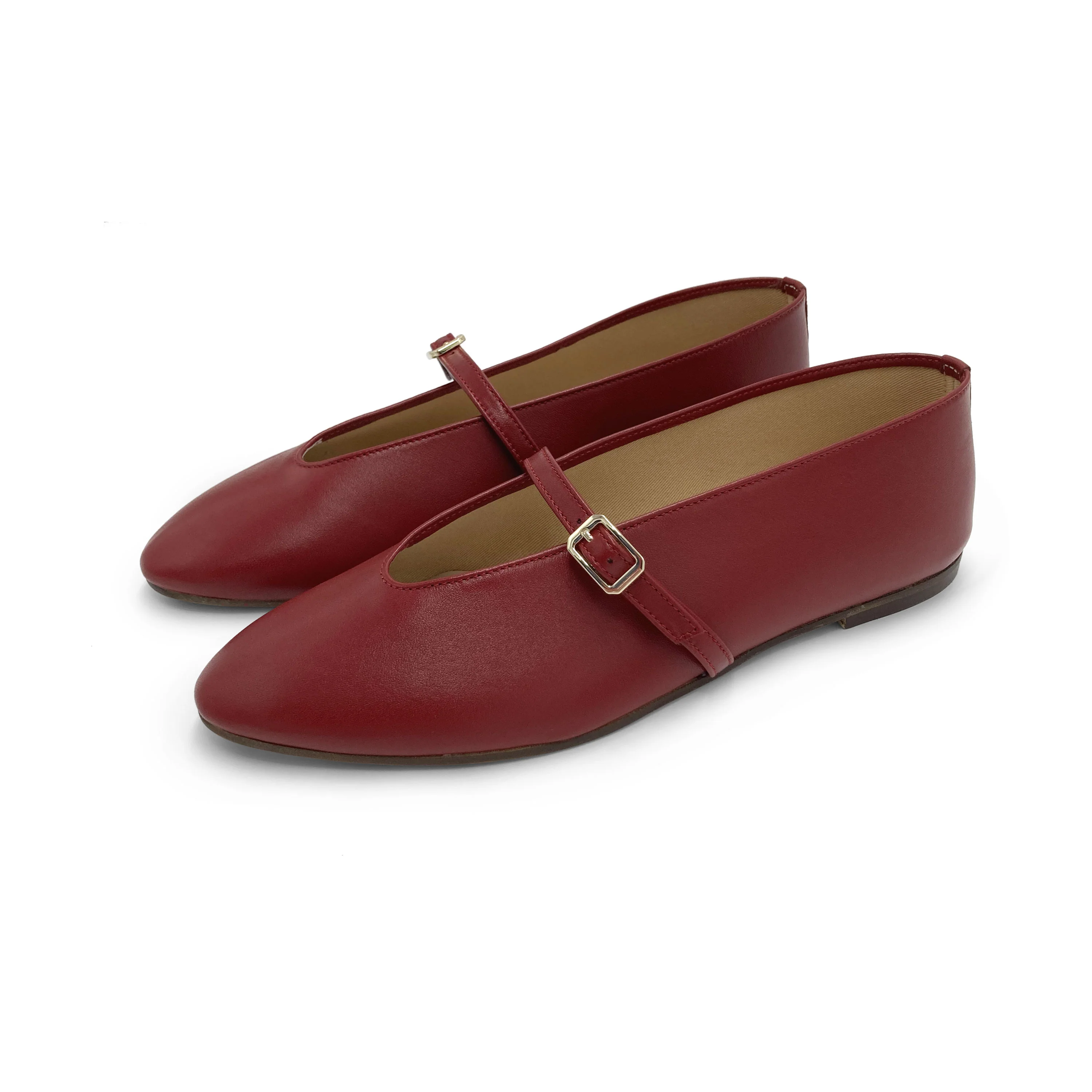 Ballerine rosse in pelle con scollo a V e cinturino - Image 5