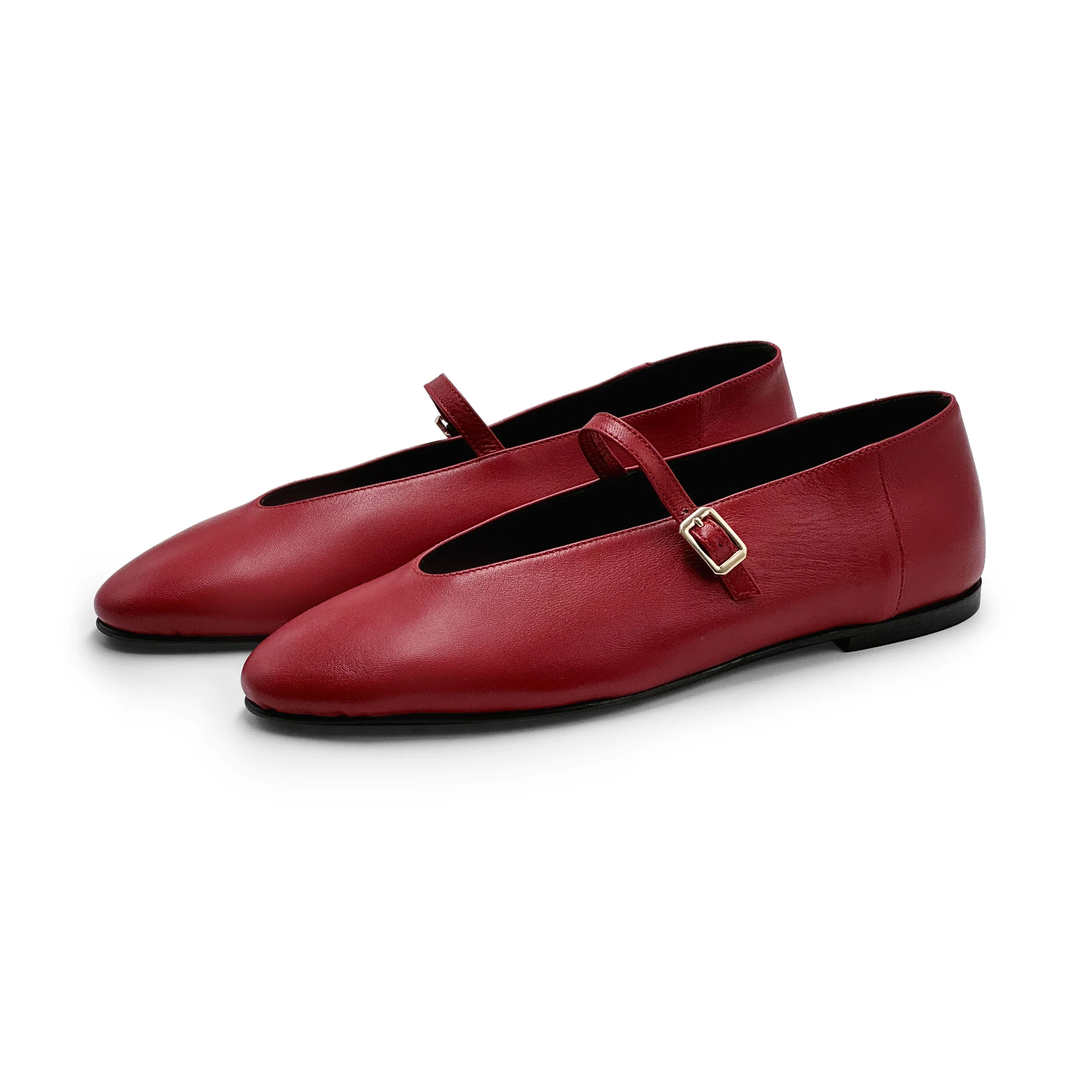 Ballerine rosso ciliegia in pelle con scollo a V e cinturino - Image 4