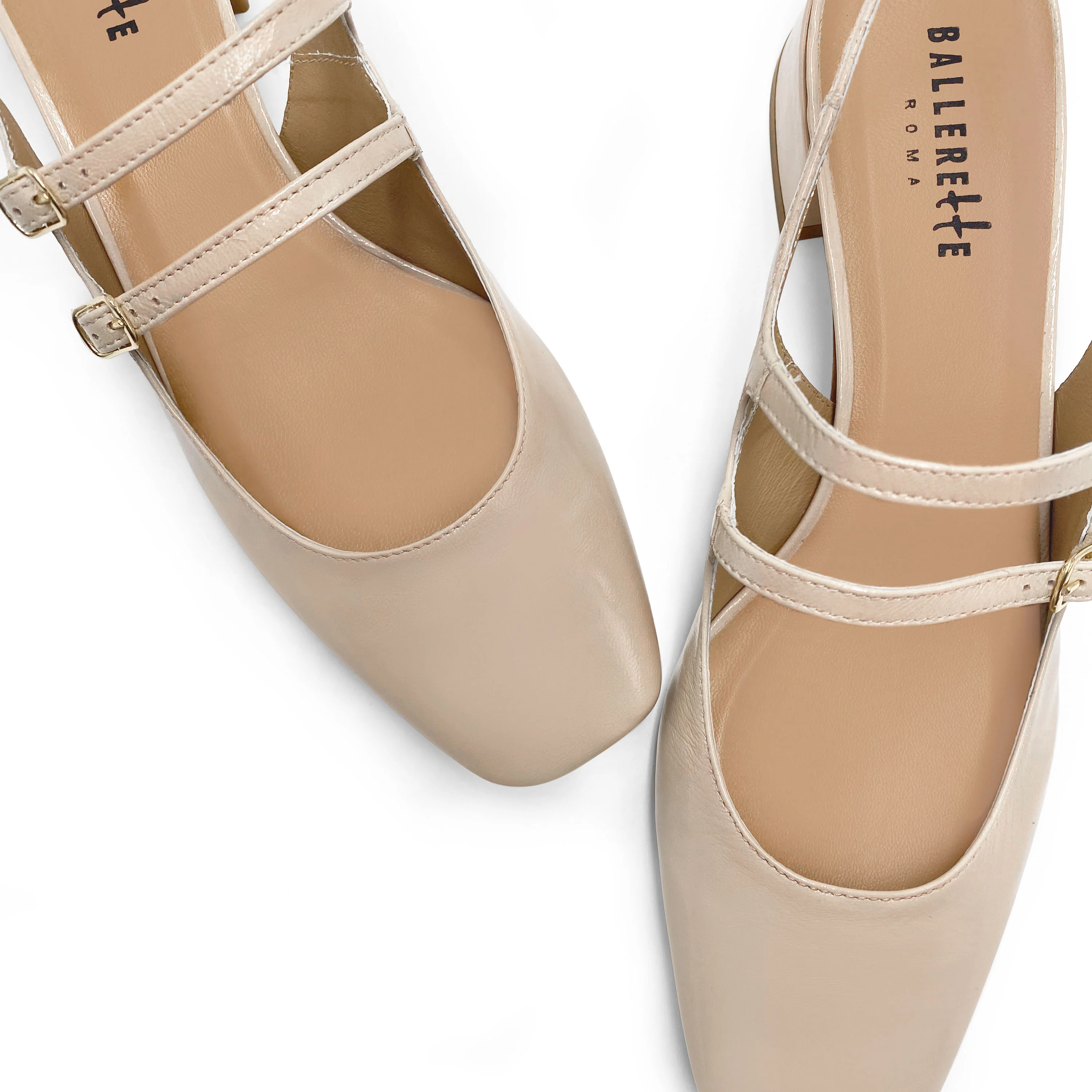 Ballerine slingback beige in pelle lucida con tacco - Image 3