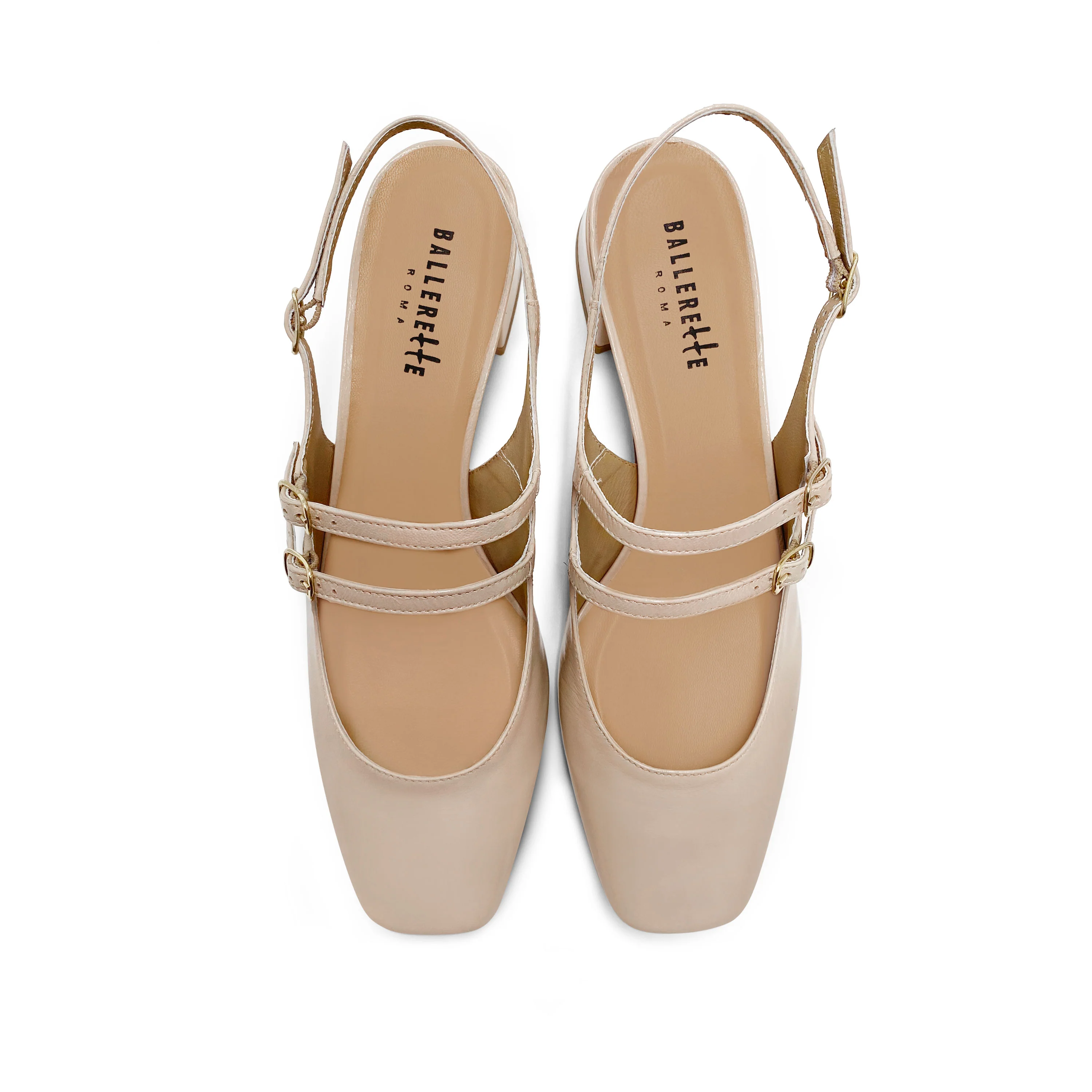 Ballerine slingback beige in pelle lucida con tacco - Image 4