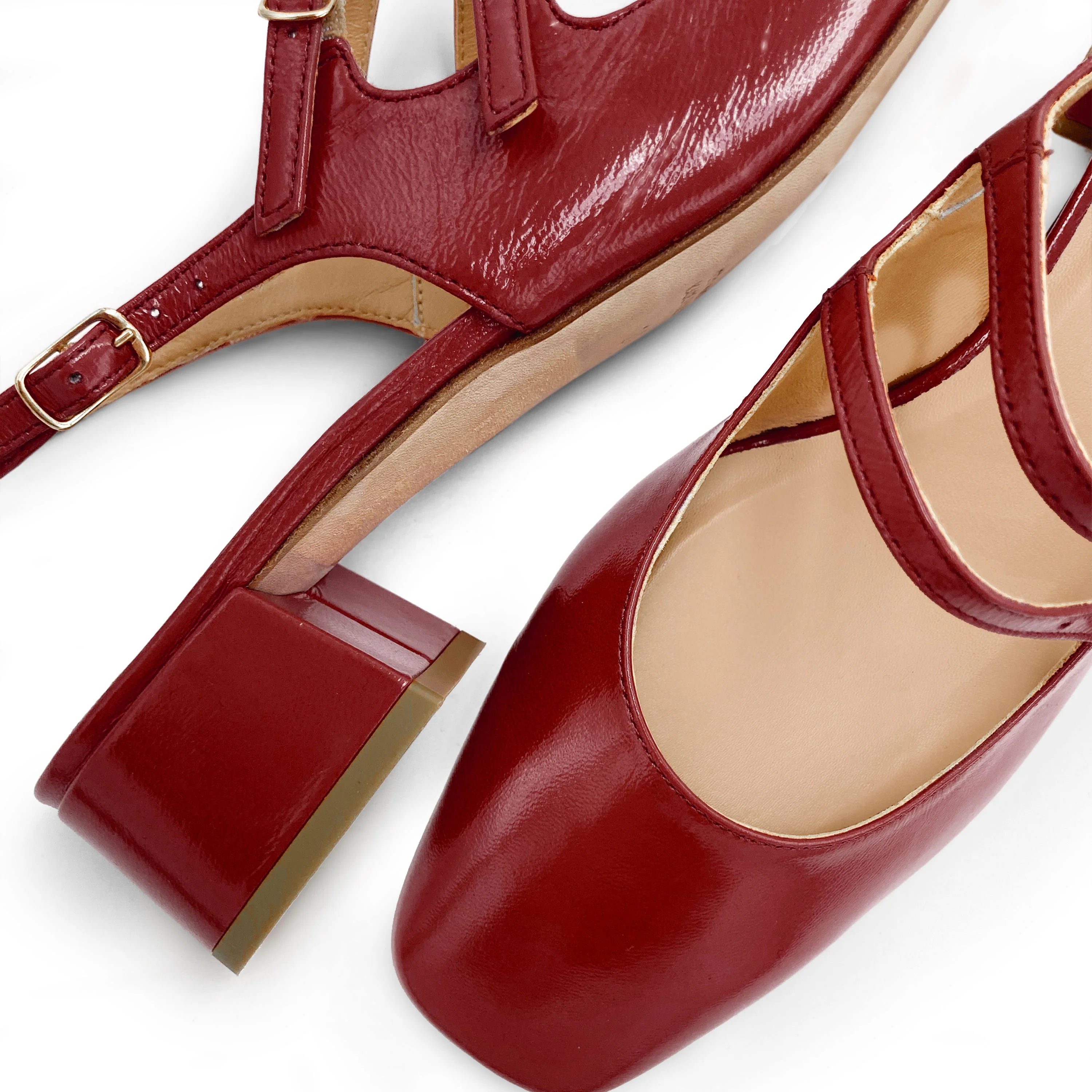 Ballerine slingback rosse in pelle lucida con tacco - Image 3