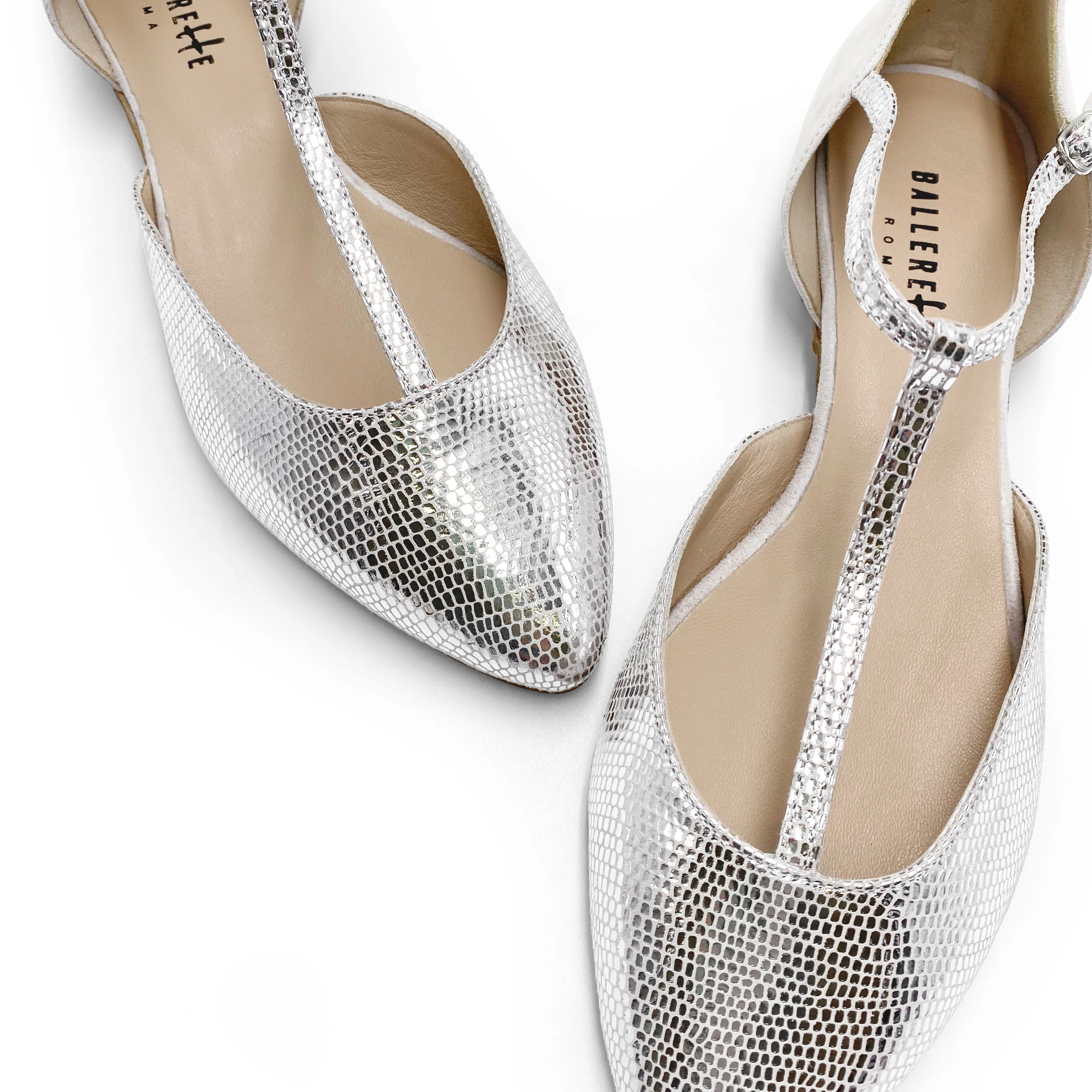Ballerine t-bar avorio laminate argento - Image 4