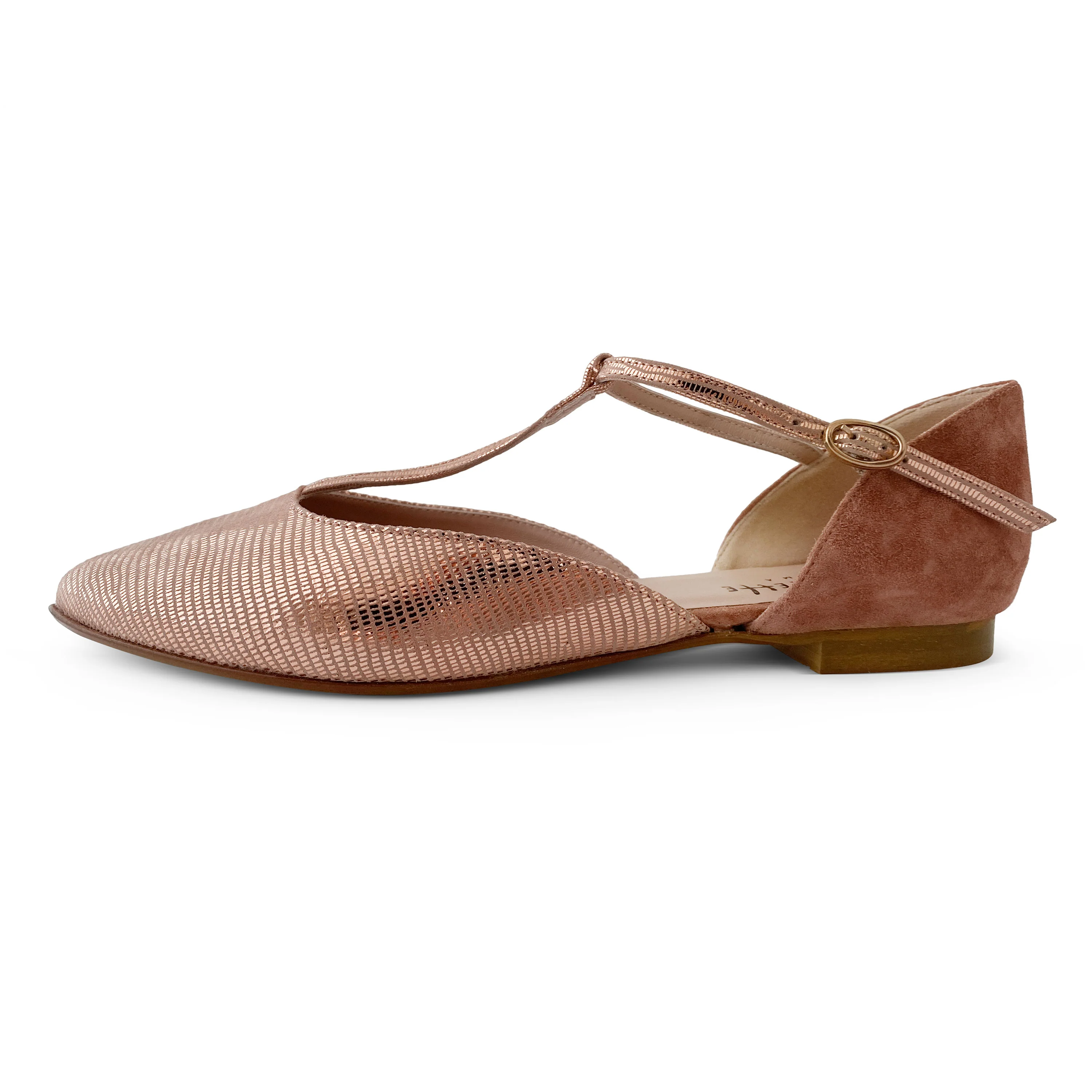 Ballerine t-bar cipria in camoscio laminato - Image 3