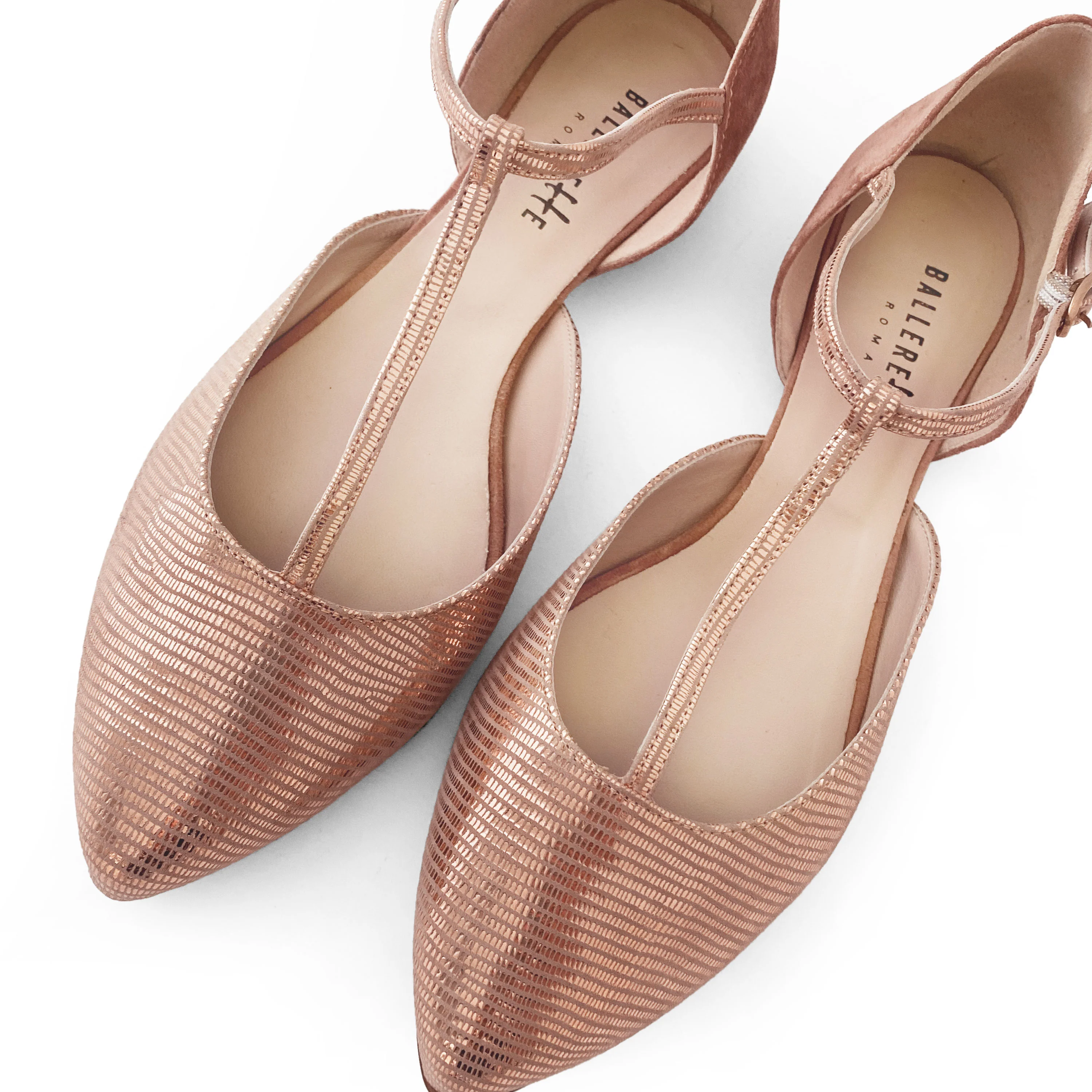 Ballerine t-bar cipria in camoscio laminato - Image 4