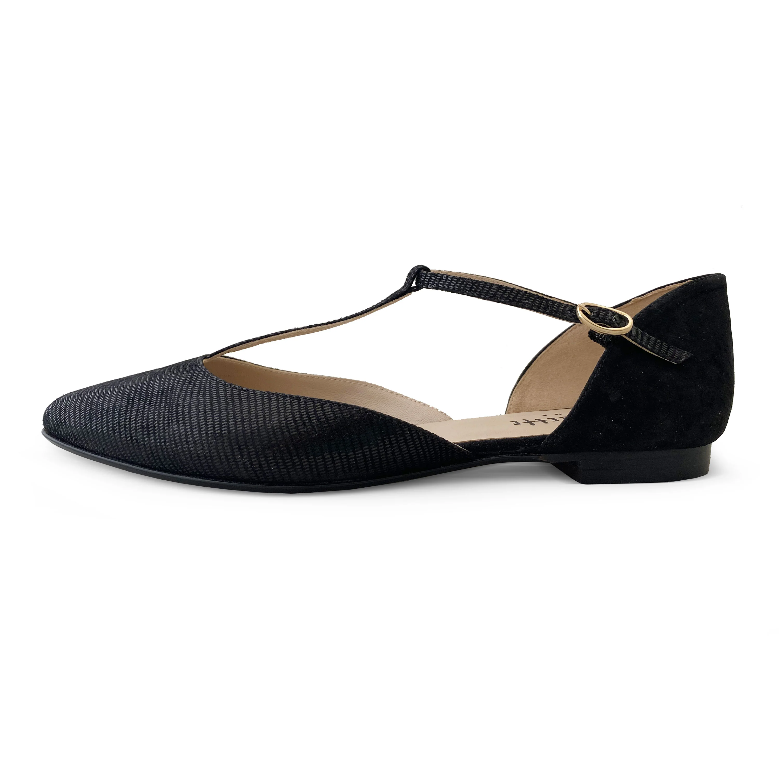 Ballerine t-bar nere in camoscio laminato - Image 3