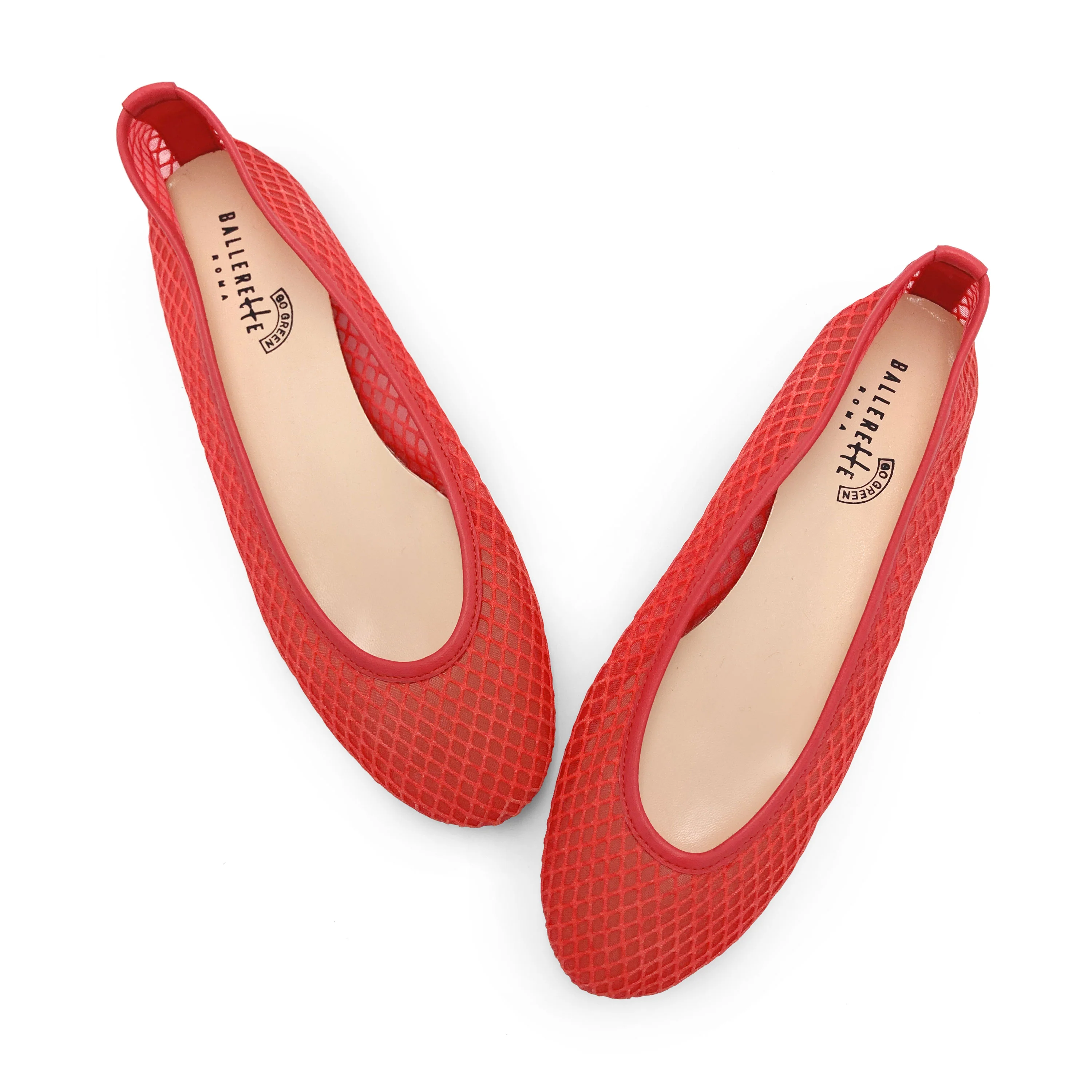 TT GO GREEN Collection - Ballerine trasparenti rosse corallo in tessuto ECO mesh e rete - Image 2