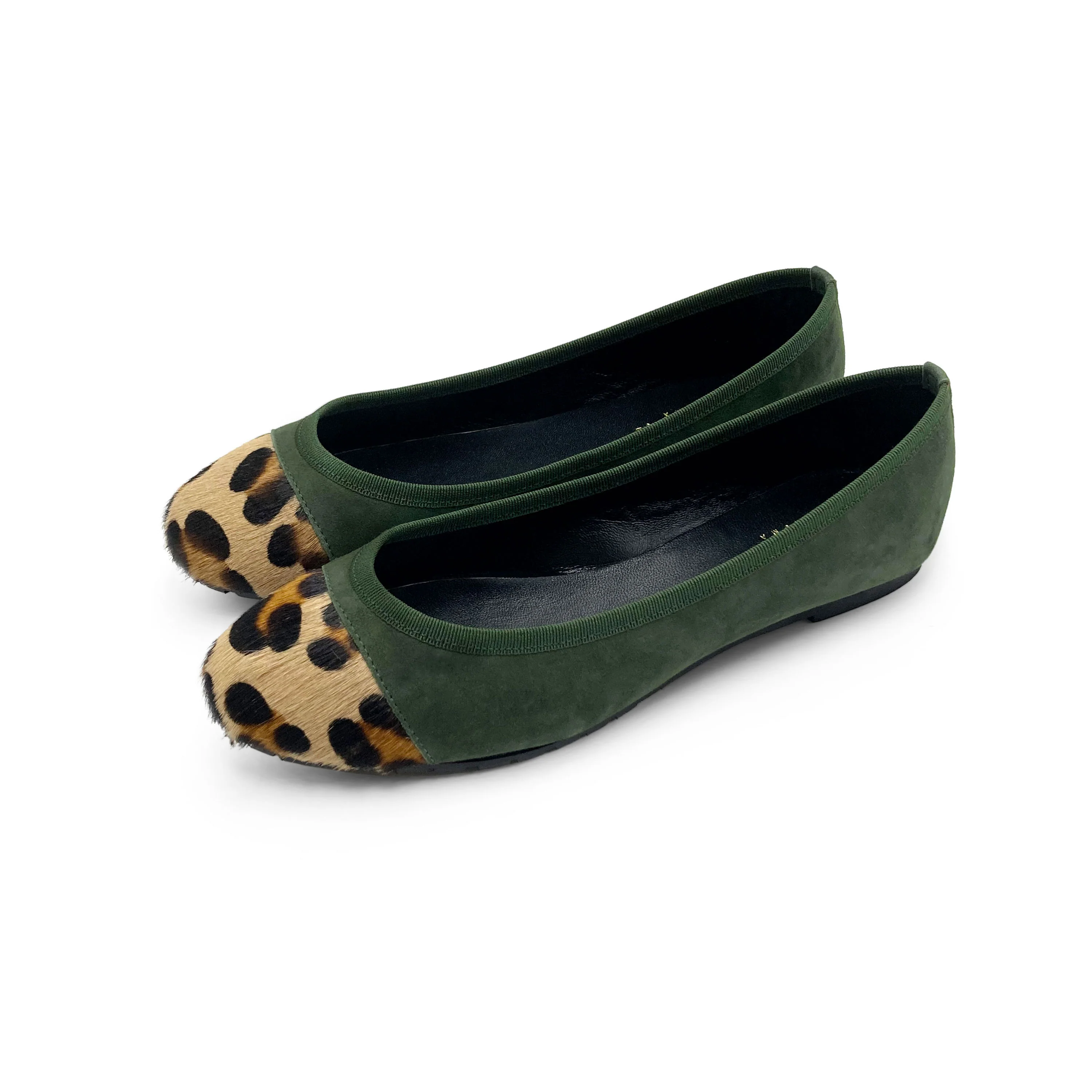 Ballerine verdi in camoscio con punta animalier - Image 3