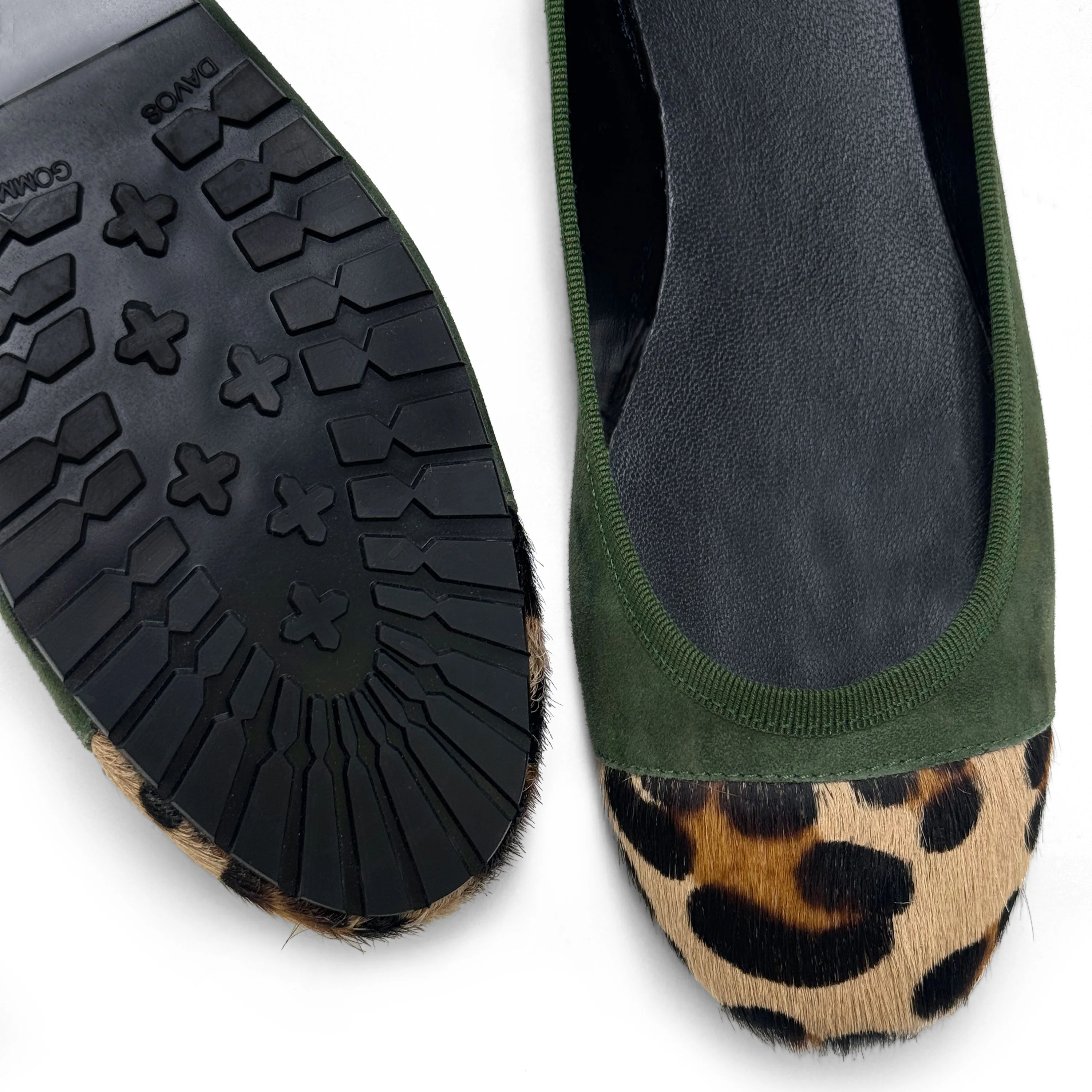 Ballerine verdi in camoscio con punta animalier - Image 4