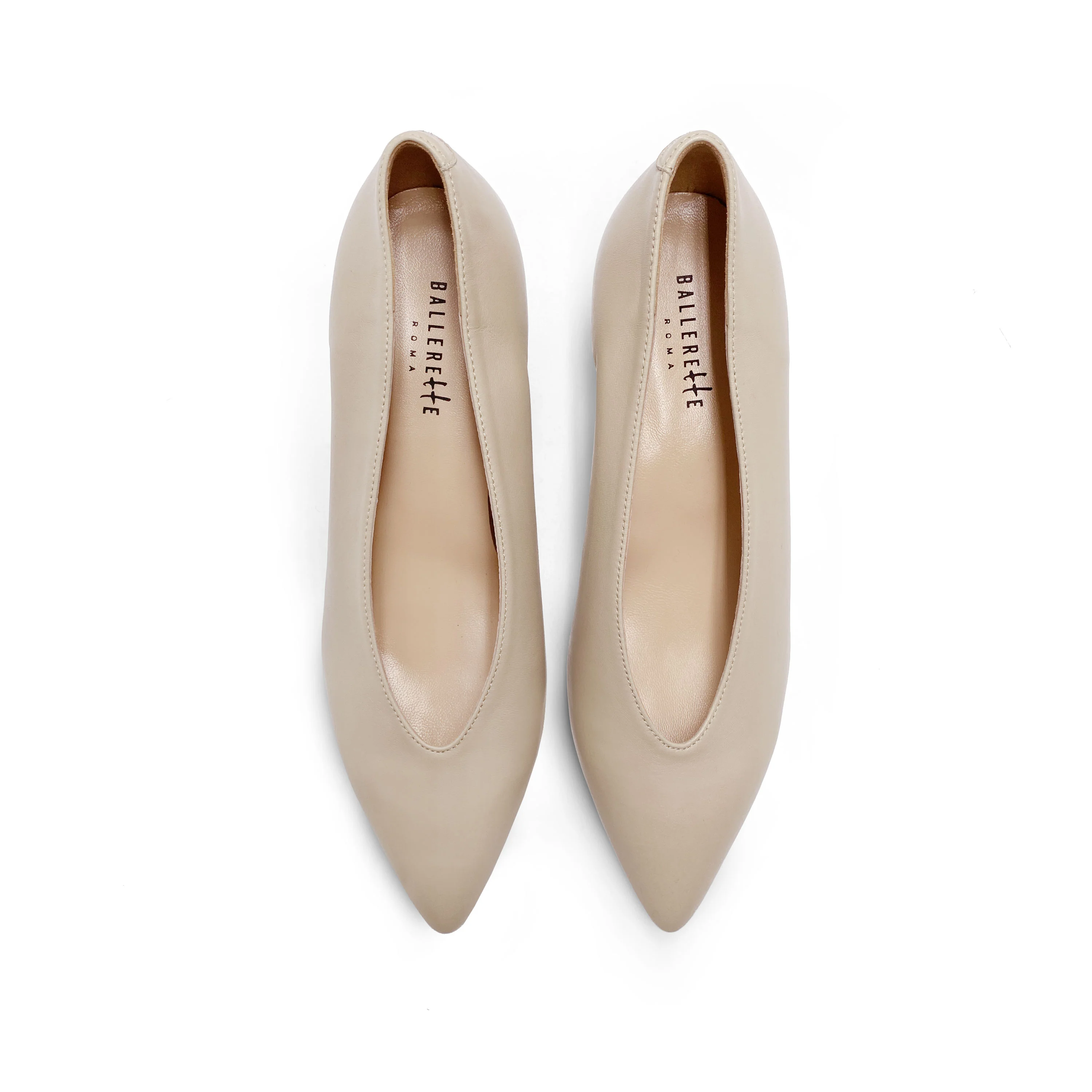 Décolleté beige in pelle con scollo a V