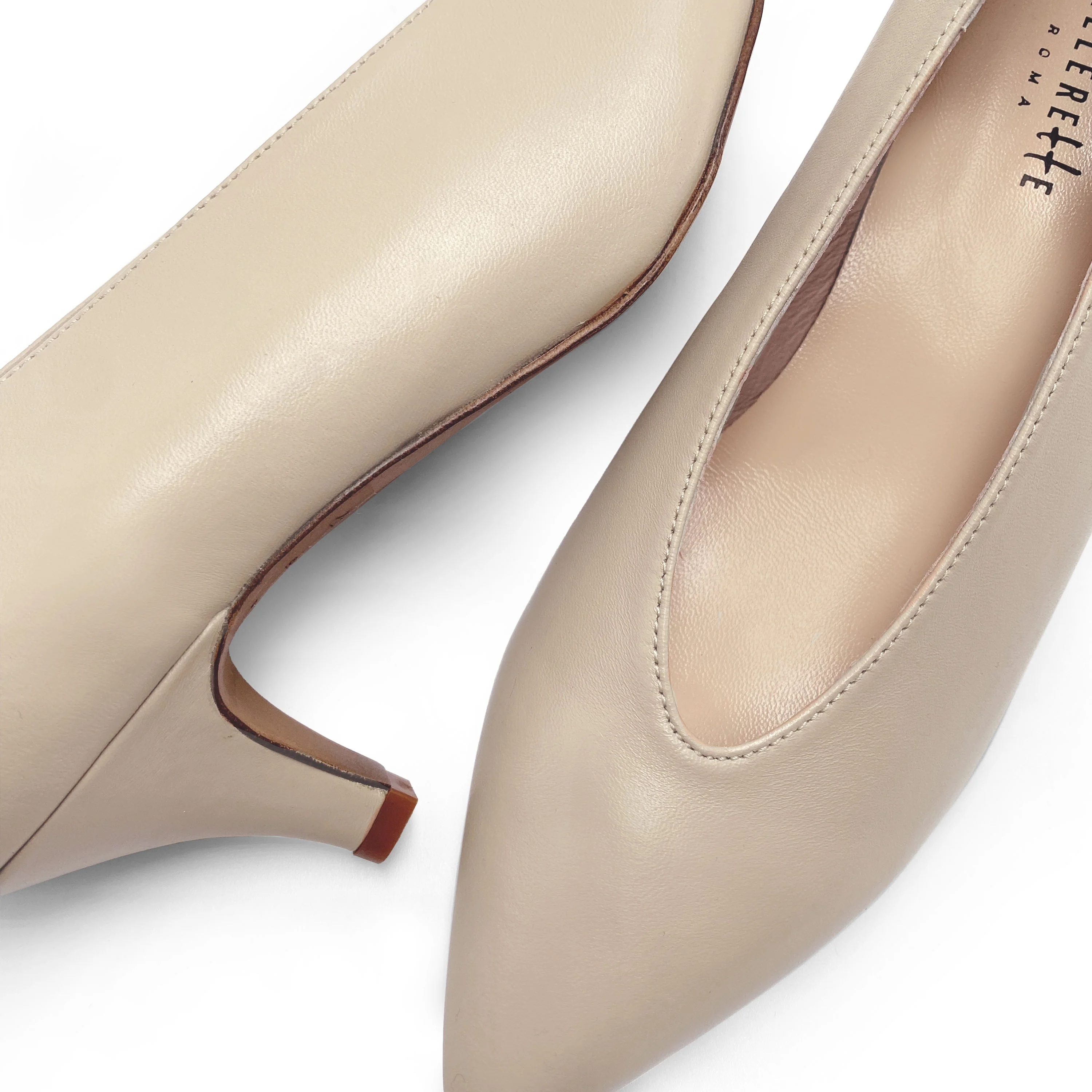 Décolleté beige in pelle con scollo a V - Image 3