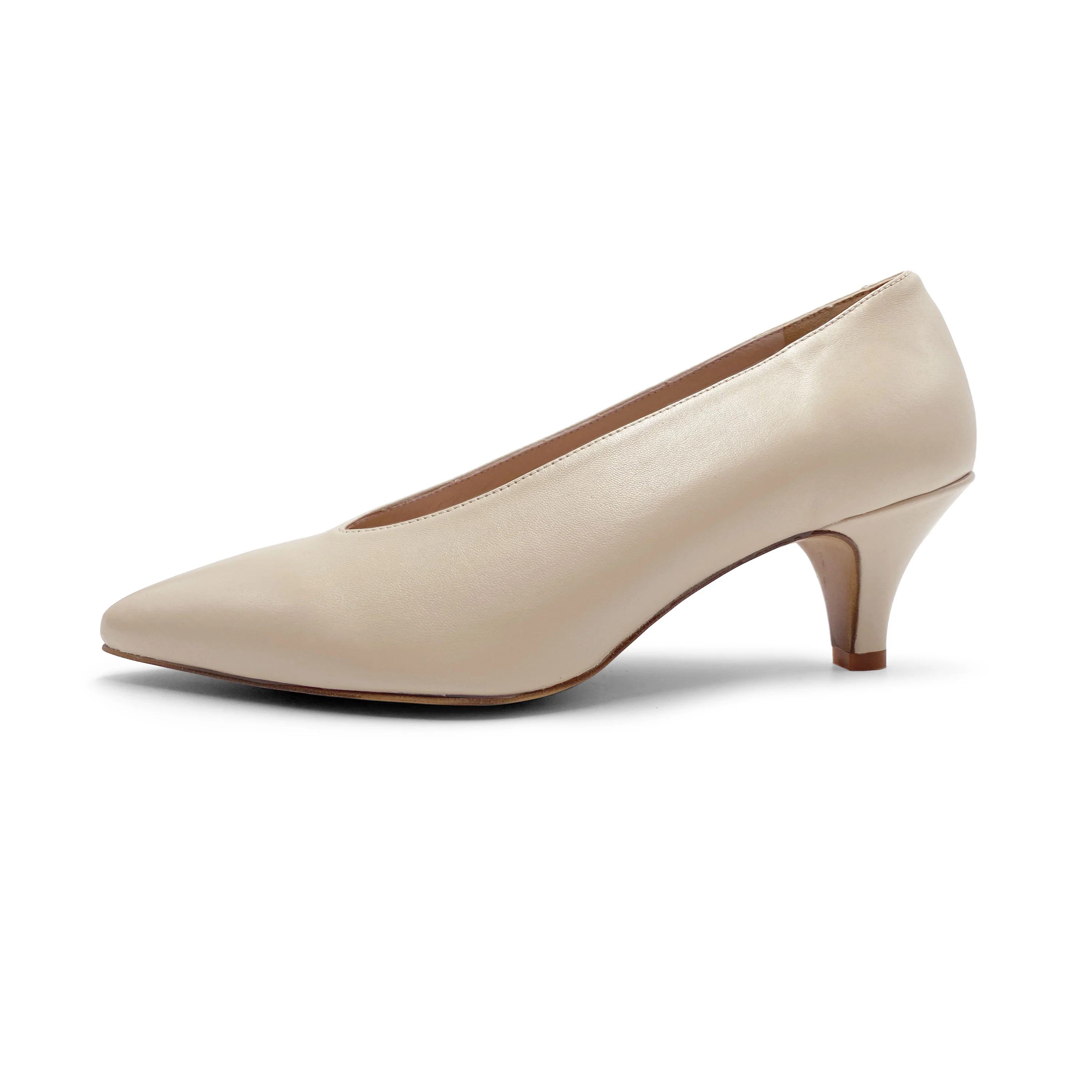 Décolleté beige in pelle con scollo a V - Image 4