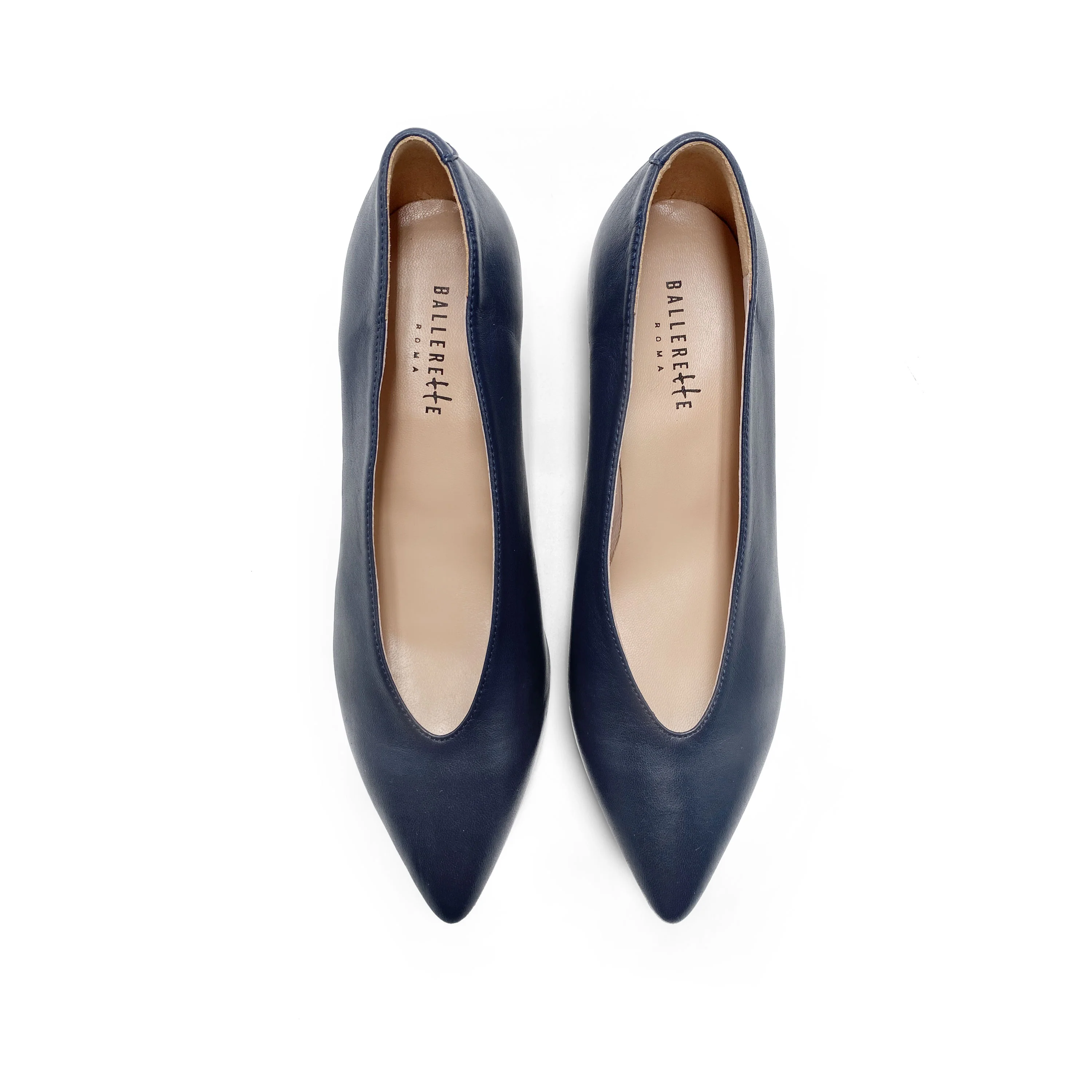 Décolleté blu in pelle con scollo a V - Image 3