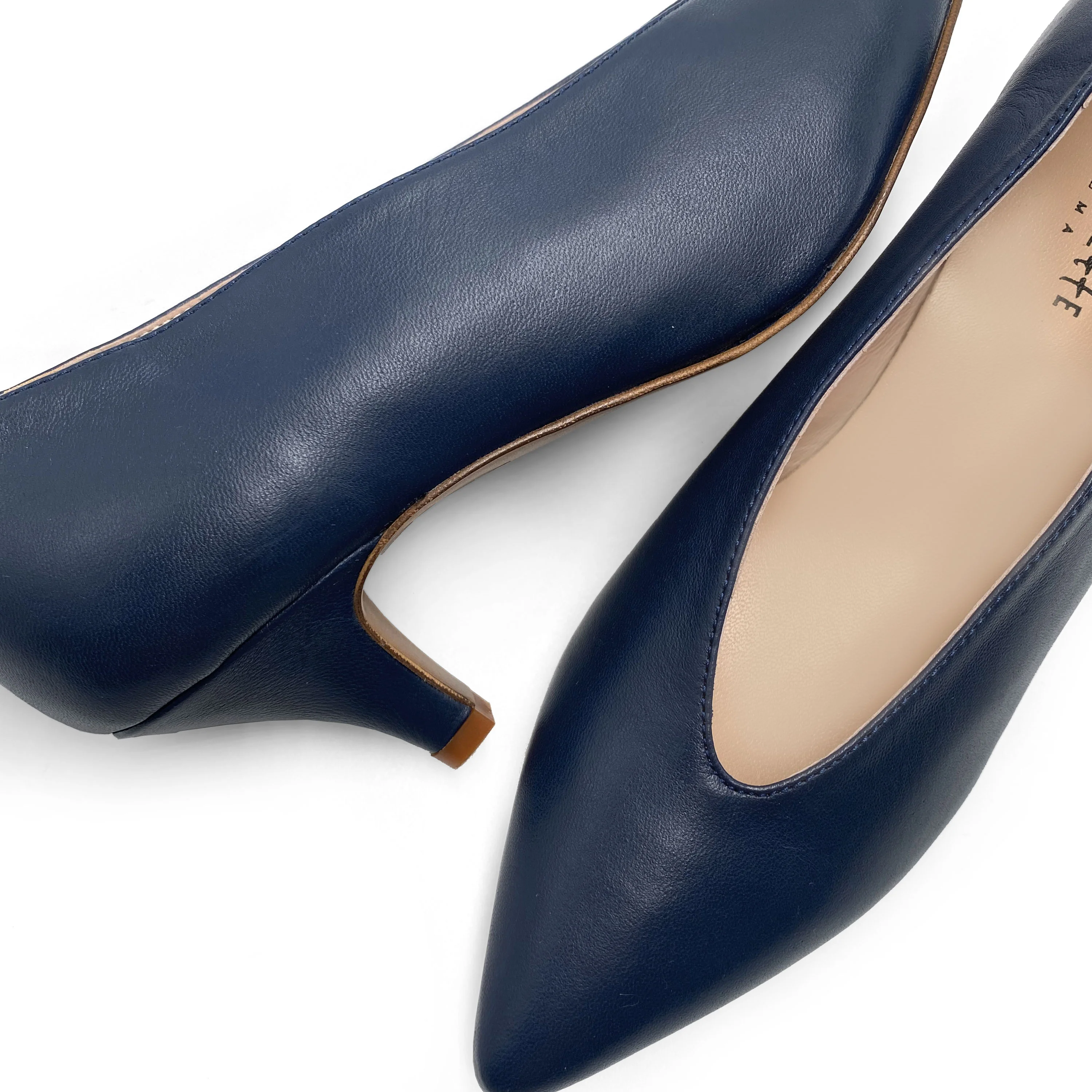Décolleté blu in pelle con scollo a V - Image 4
