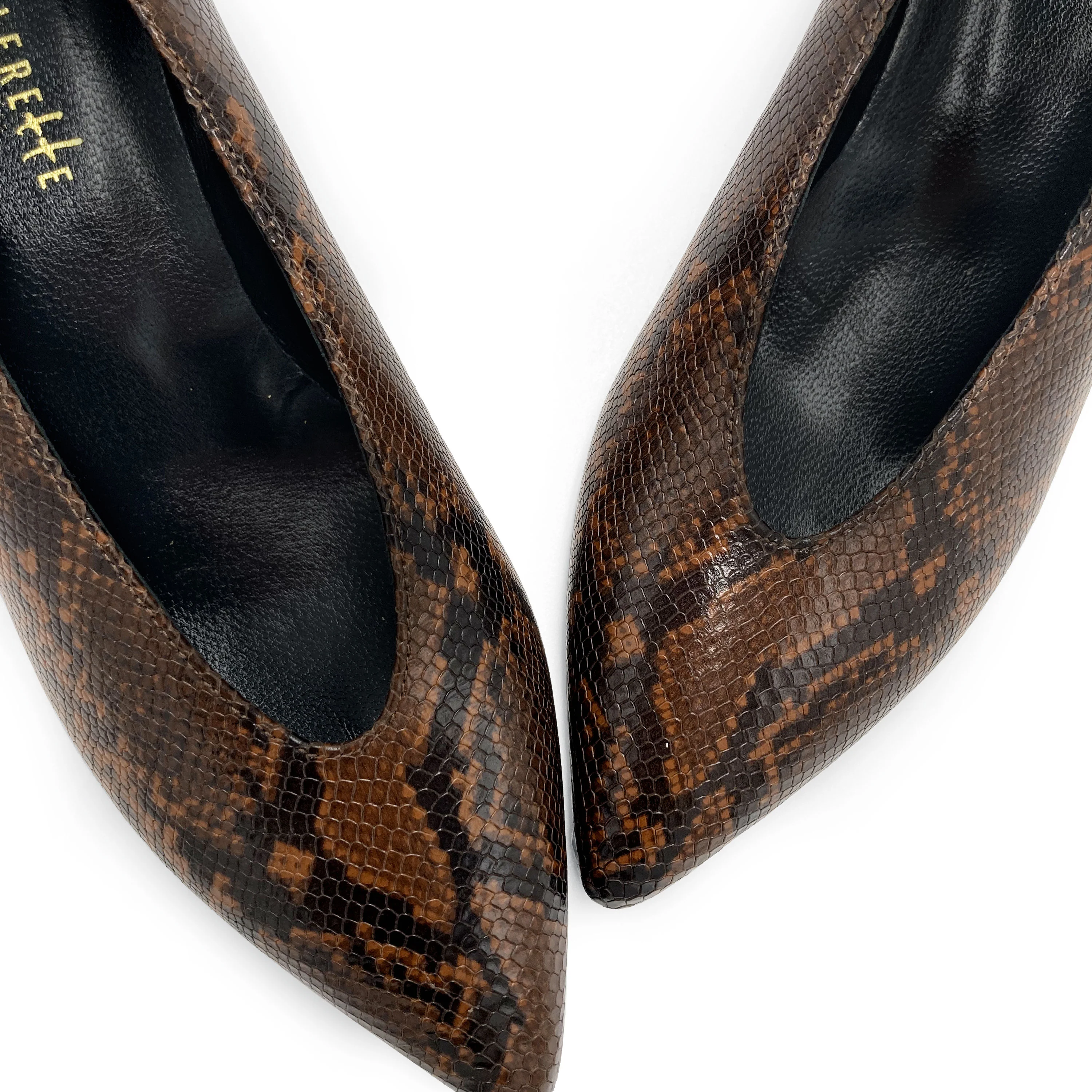Décolleté in pelle stampa animalier marrone con scollo a V - Image 3