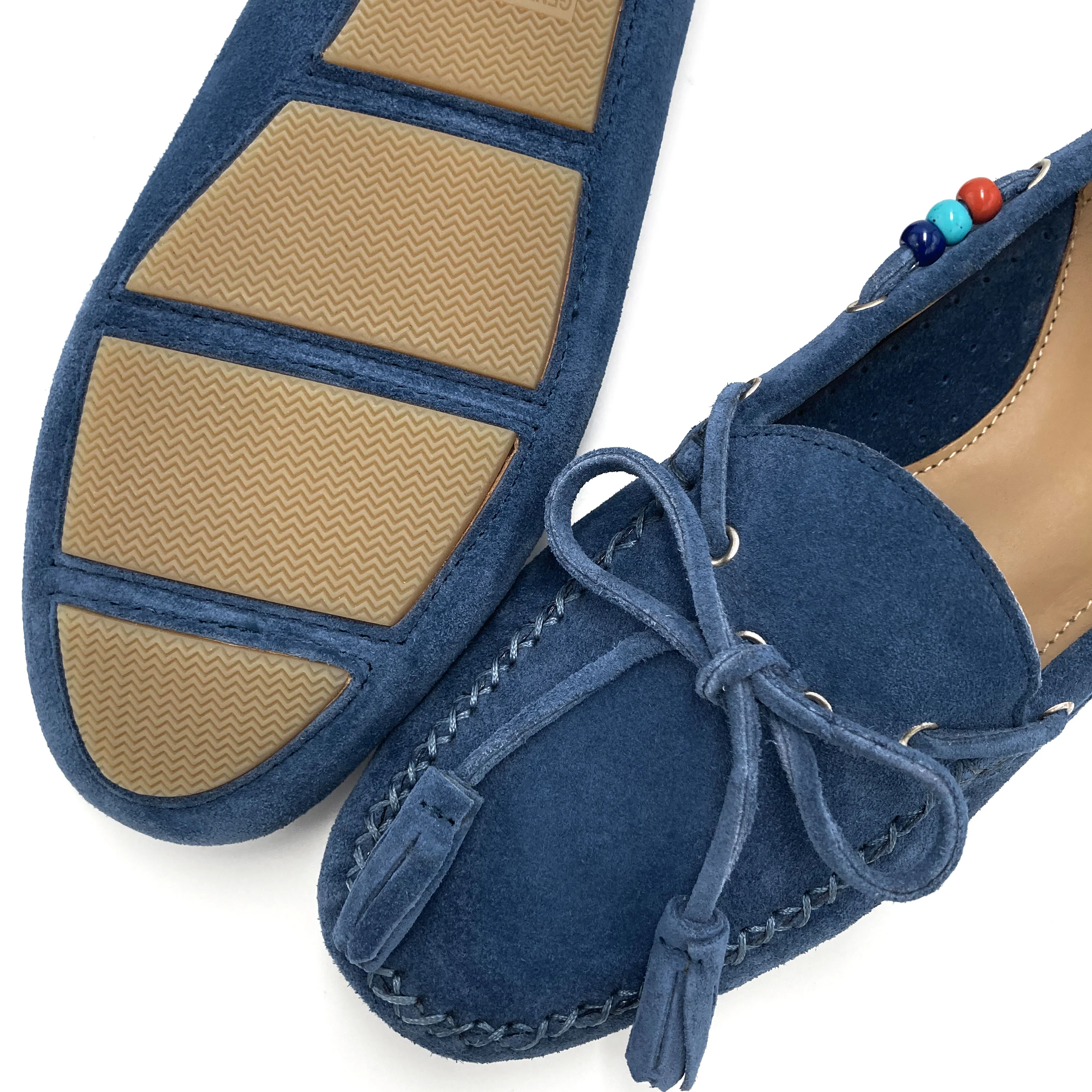 Mocassini blu jeans da donna con perline - Image 3