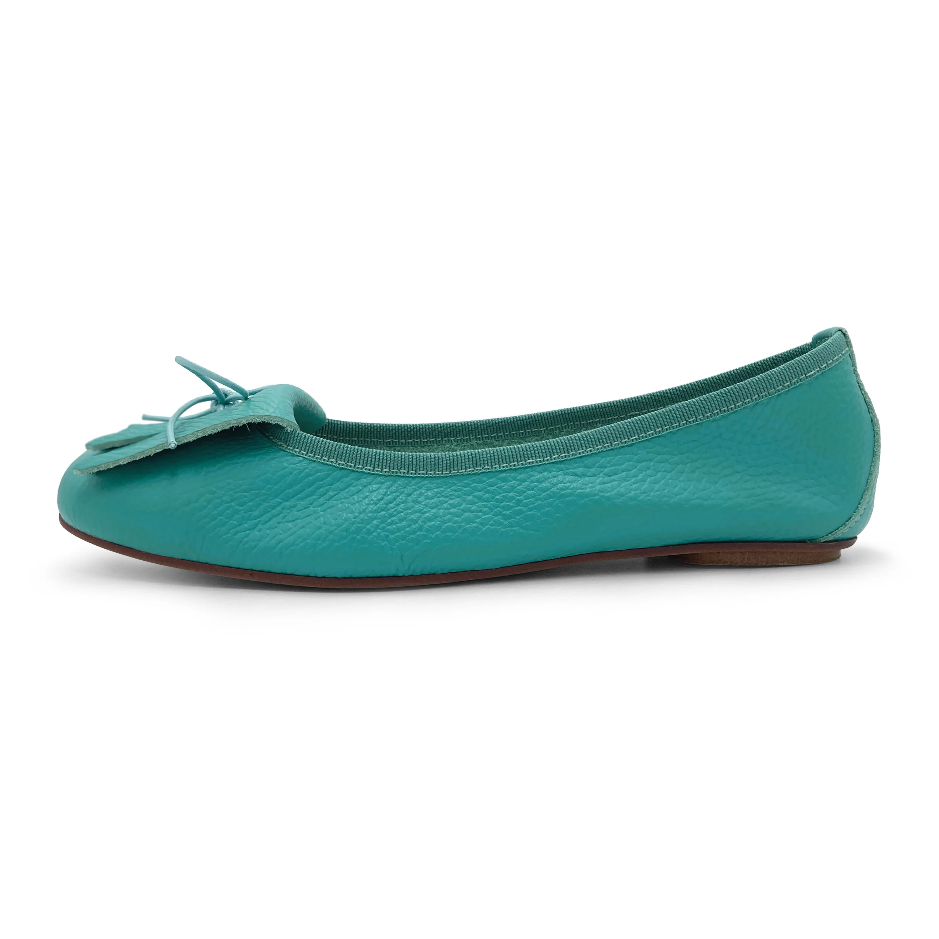 Mocassini da donna azzurro acqua in pelle con frangia - Image 4