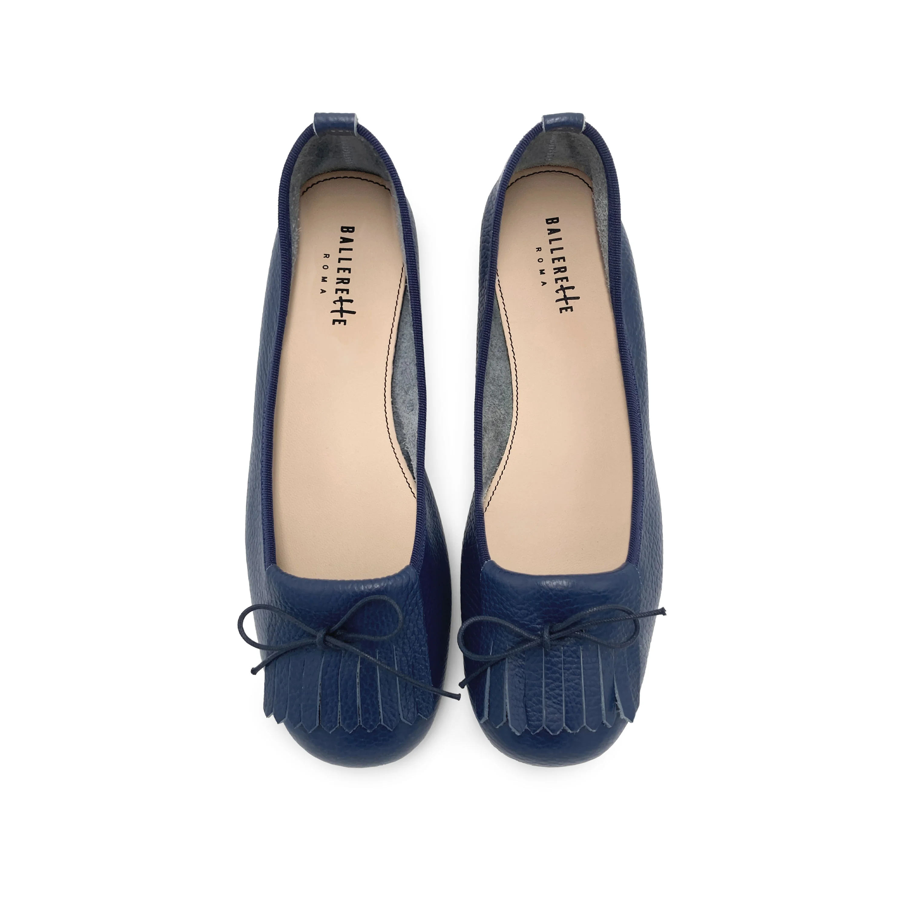 Mocassini da donna blu in pelle con frangia