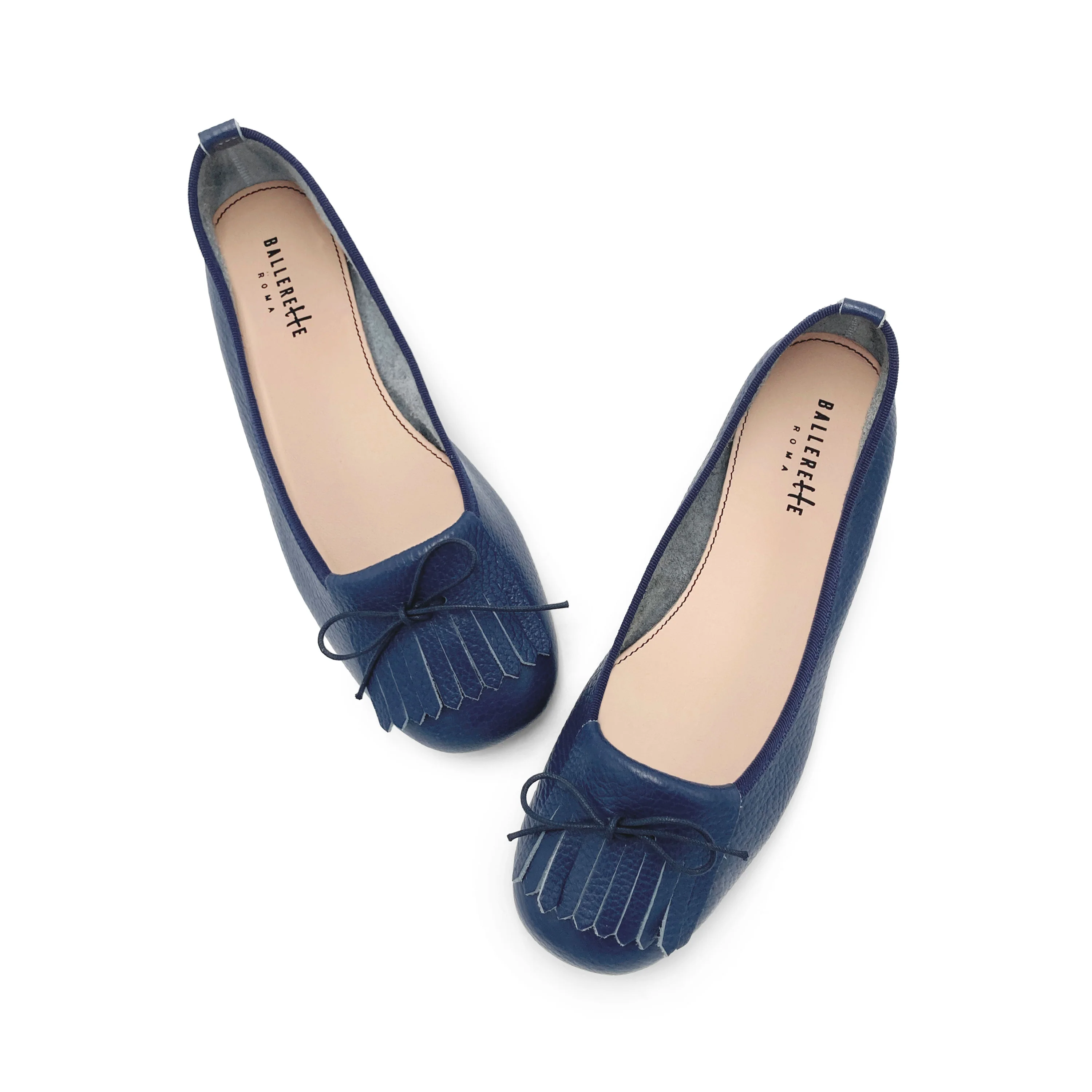 Mocassini da donna blu in pelle con frangia - Image 2