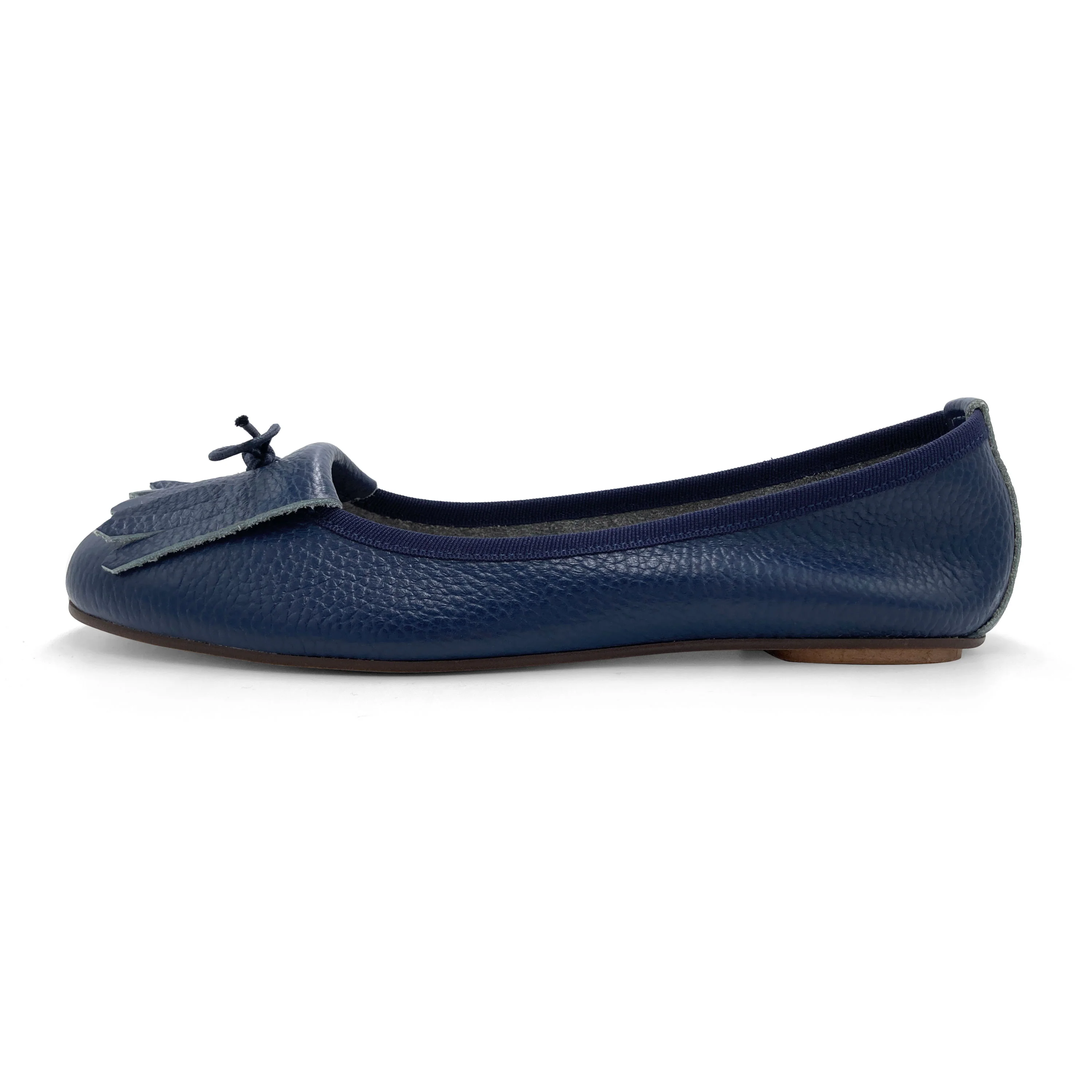 Mocassini da donna blu in pelle con frangia - Image 4