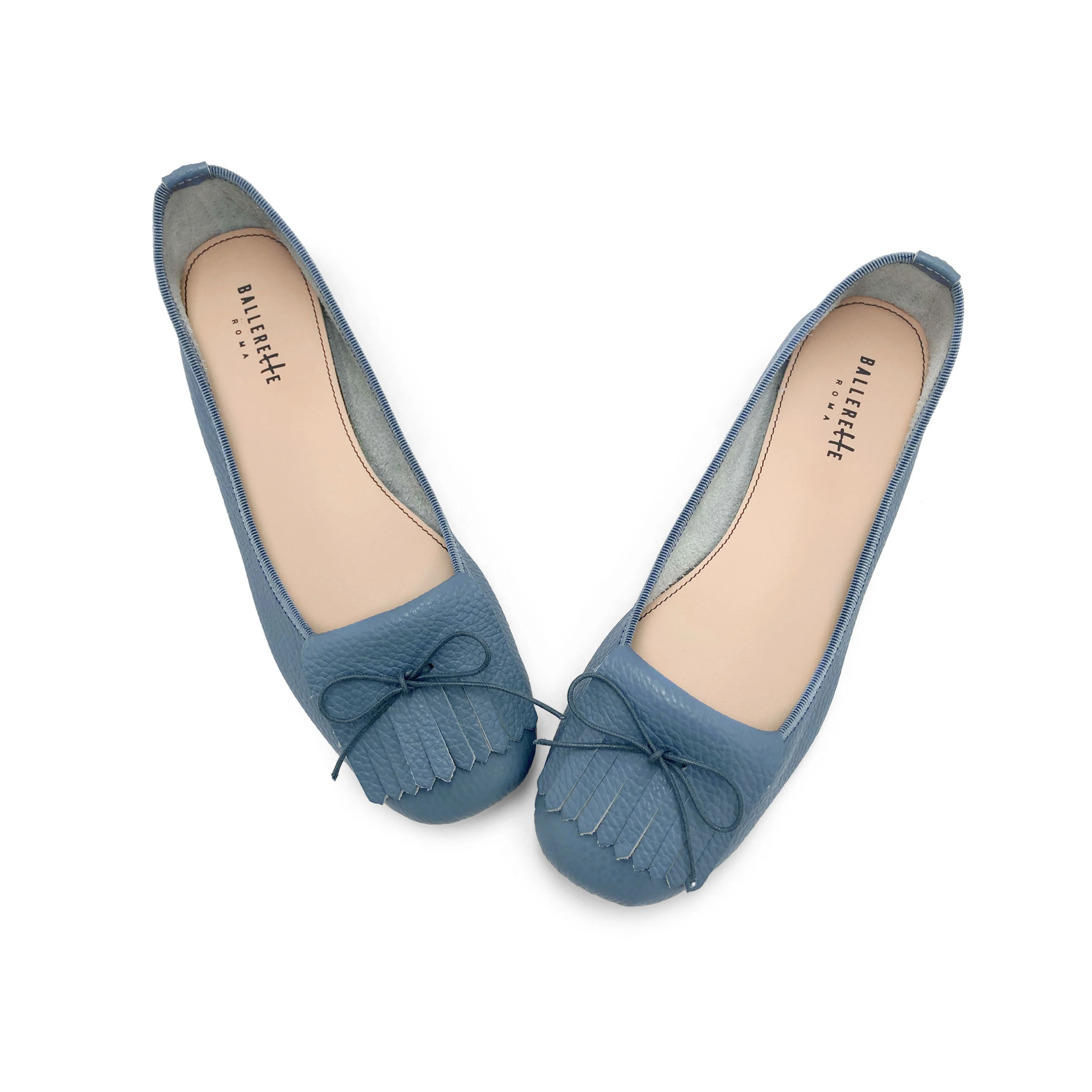 Mocassini da donna blu jeans in pelle con frangia - Image 2