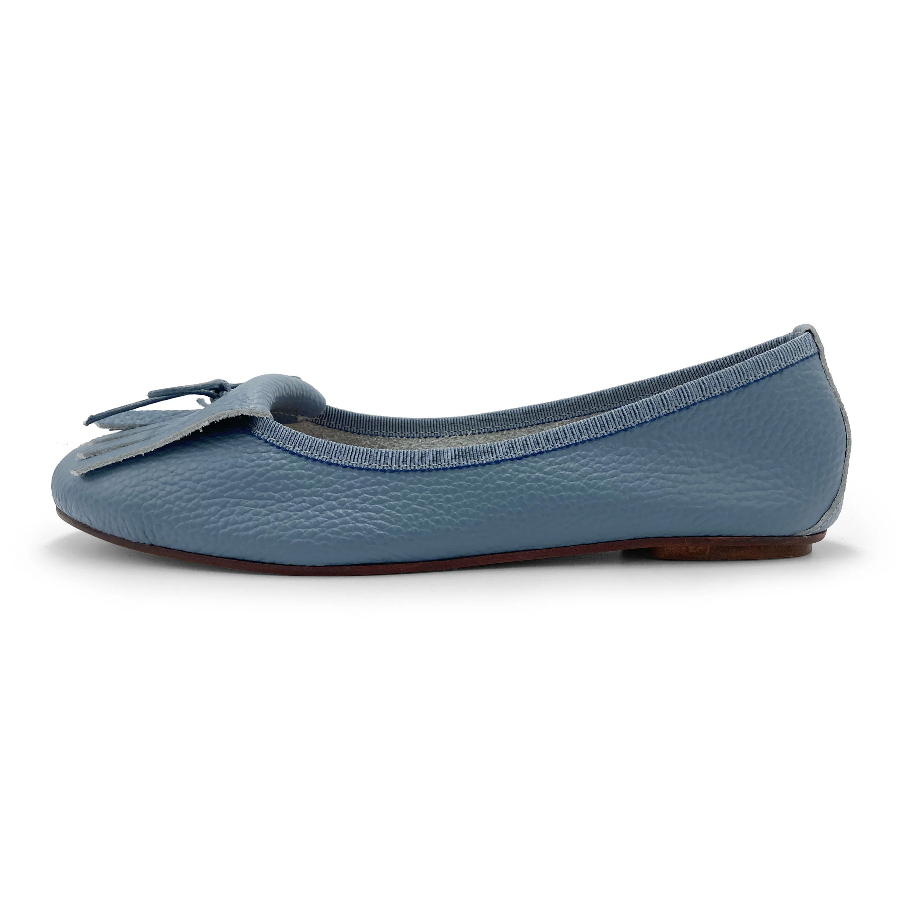 Mocassini da donna blu jeans in pelle con frangia - Image 4
