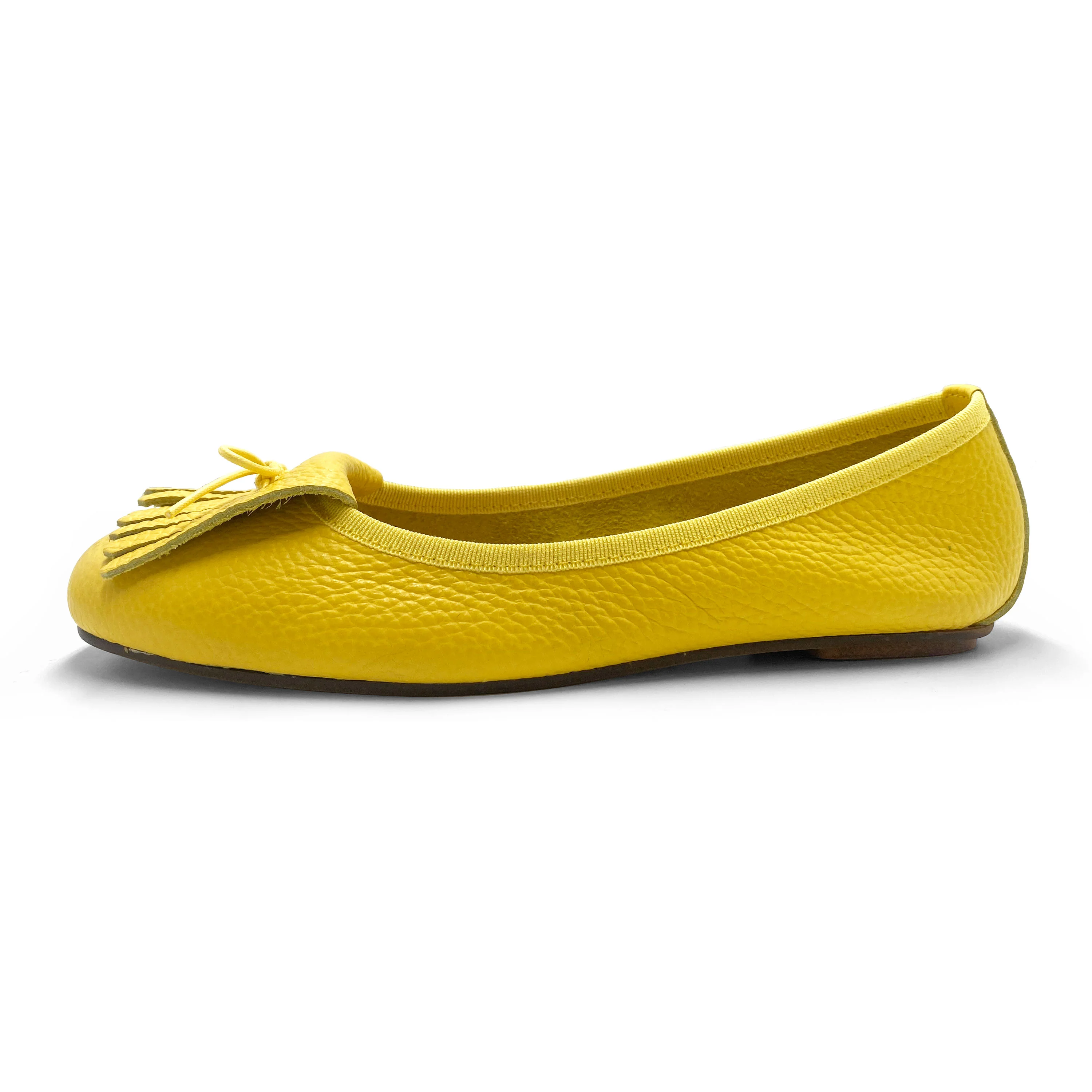 Mocassini da donna gialli in pelle con frangia - Image 4