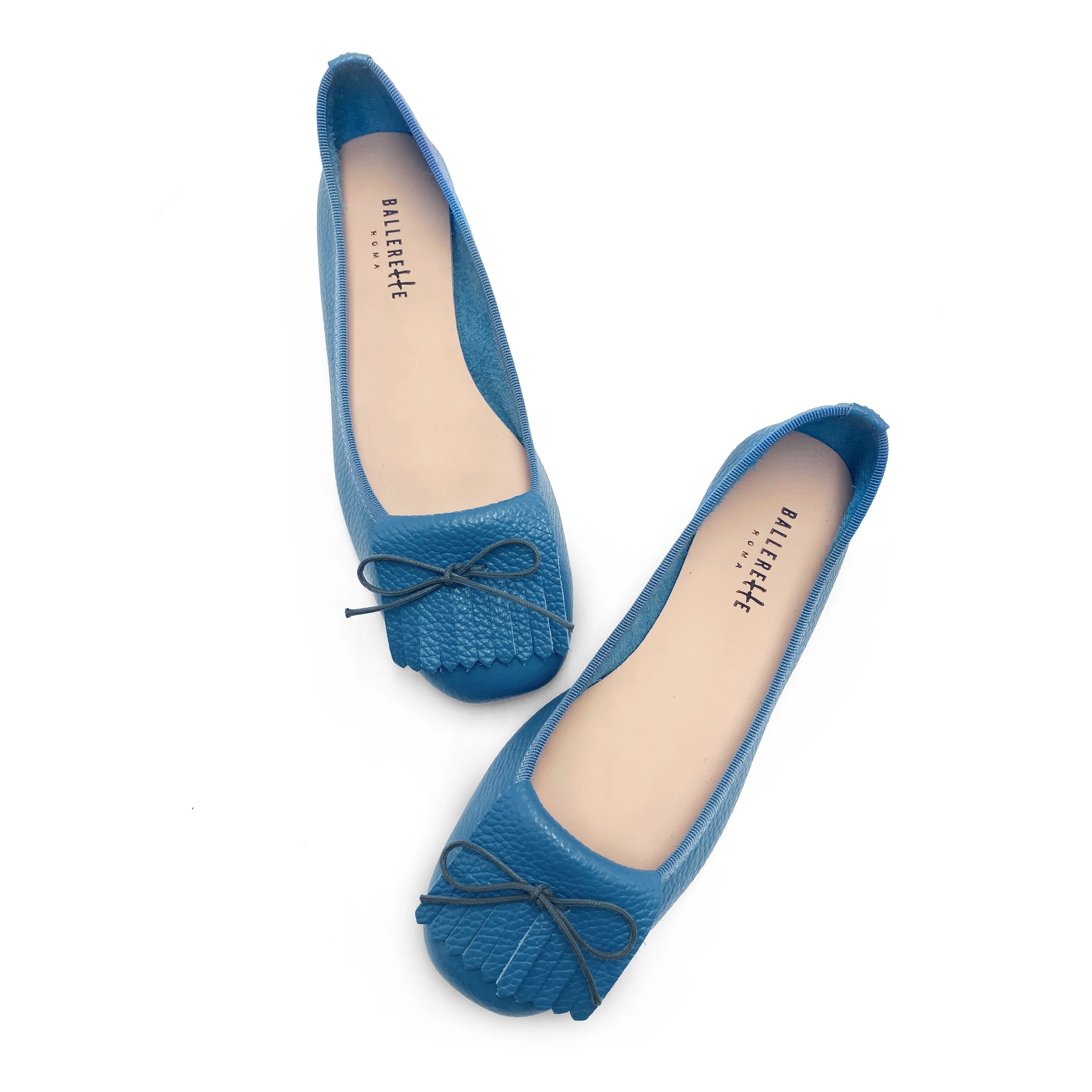 Mocassini da donna in pelle blu ceruleo con frangia - Image 2