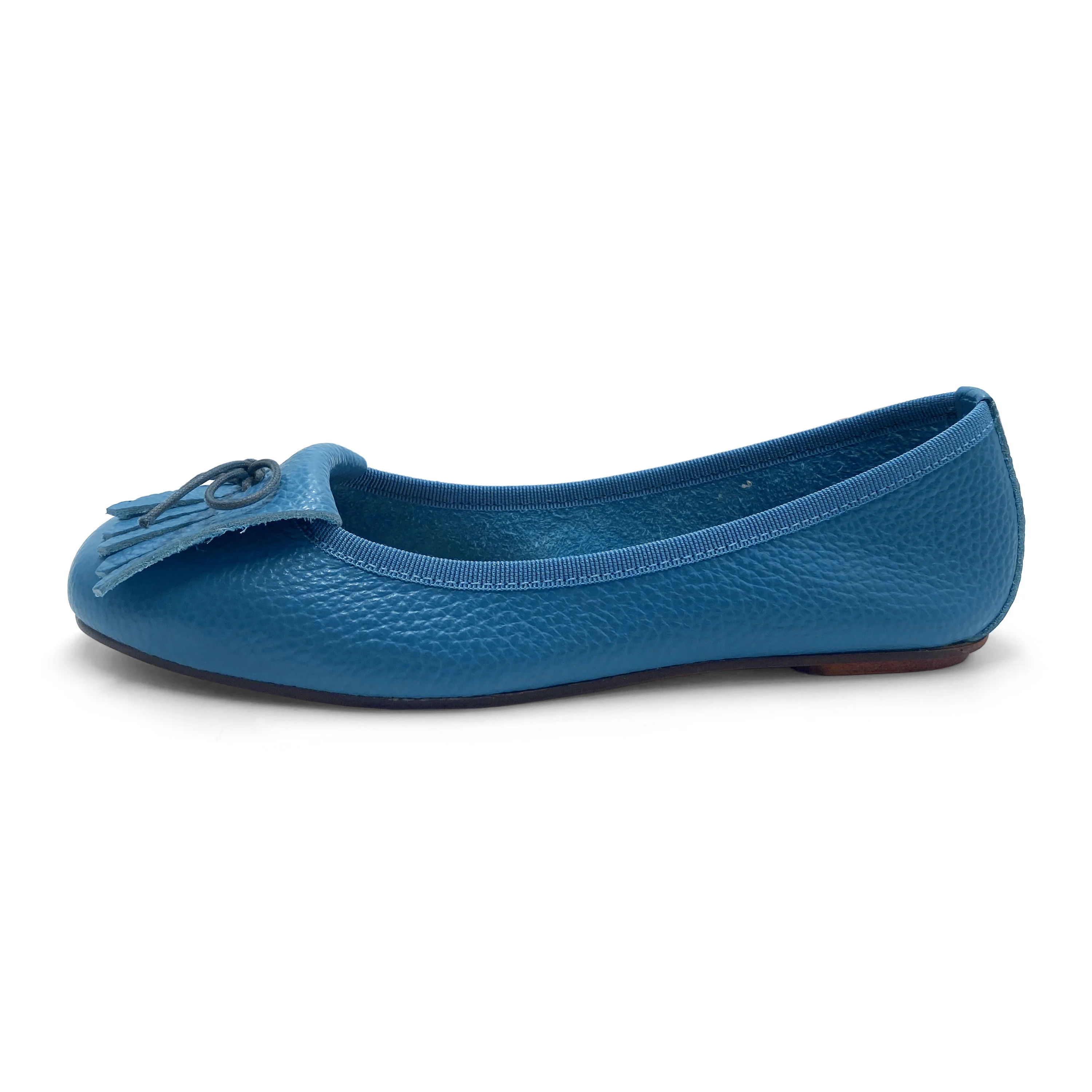 Mocassini da donna in pelle blu ceruleo con frangia - Image 4
