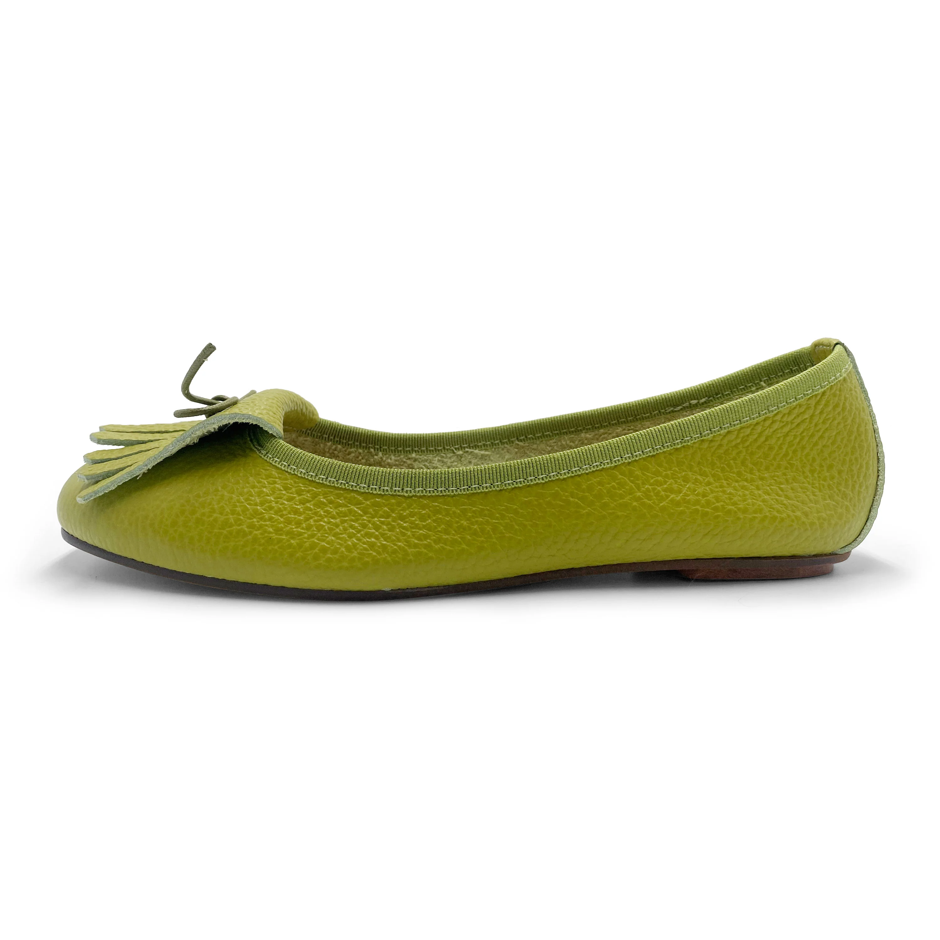 Mocassini da donna verde oliva in pelle con frangia - Image 4