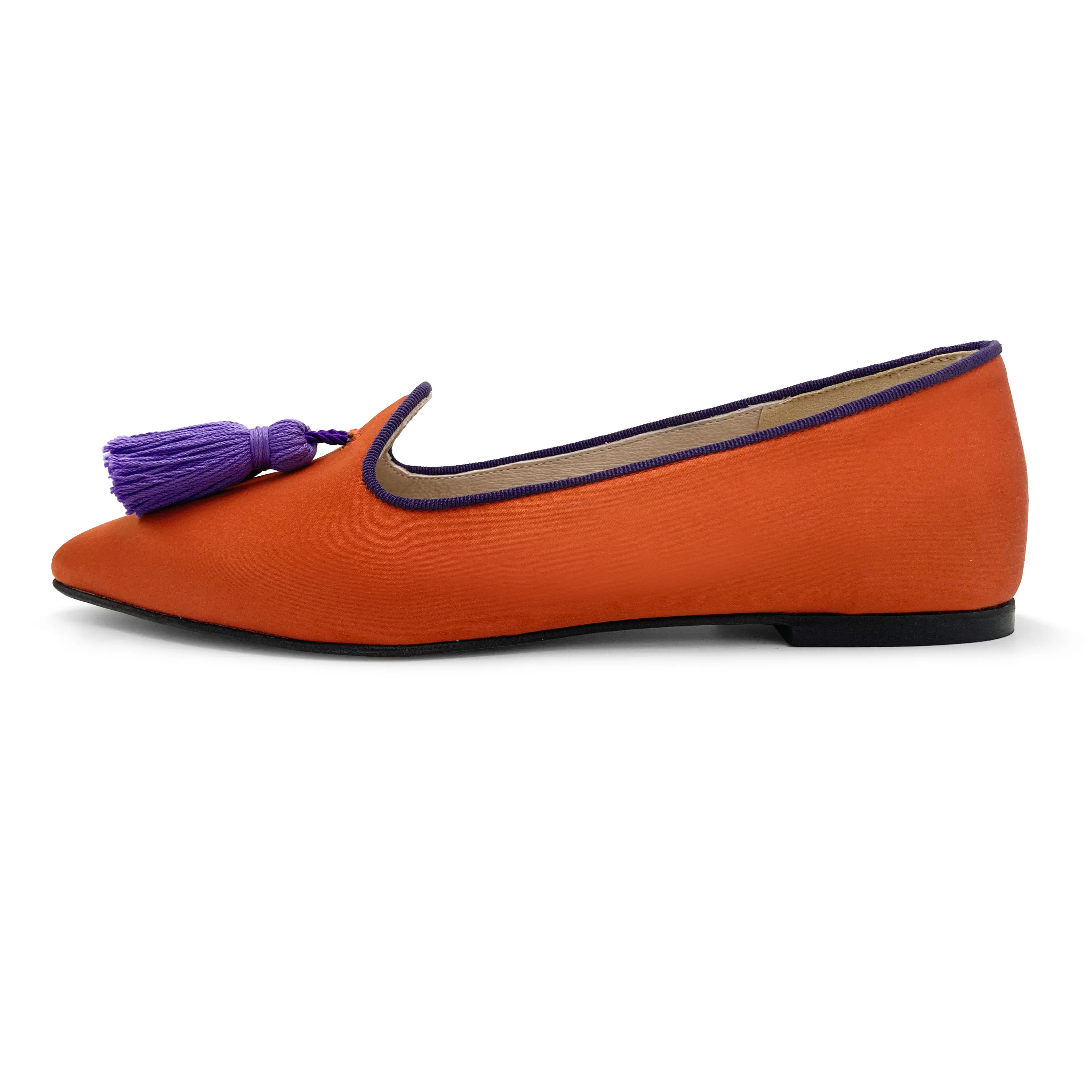 TT Go Green Collection - Mocassini donna arancio in raso eco e nappine viola - Image 4