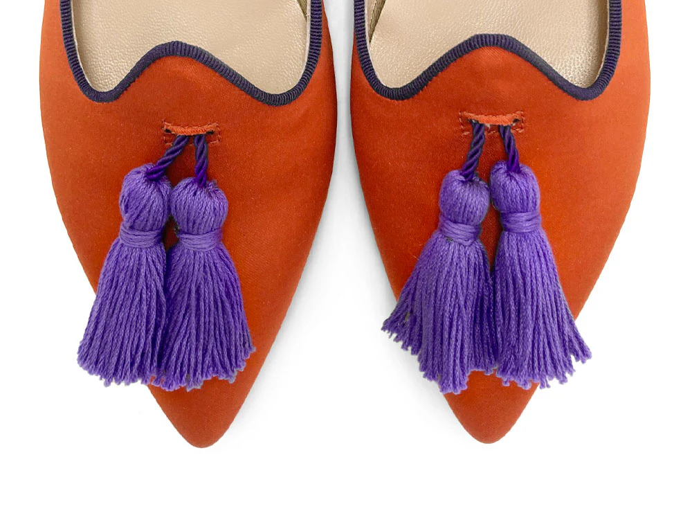 TT Go Green Collection - Mocassini donna arancio in raso eco e nappine viola - Image 5