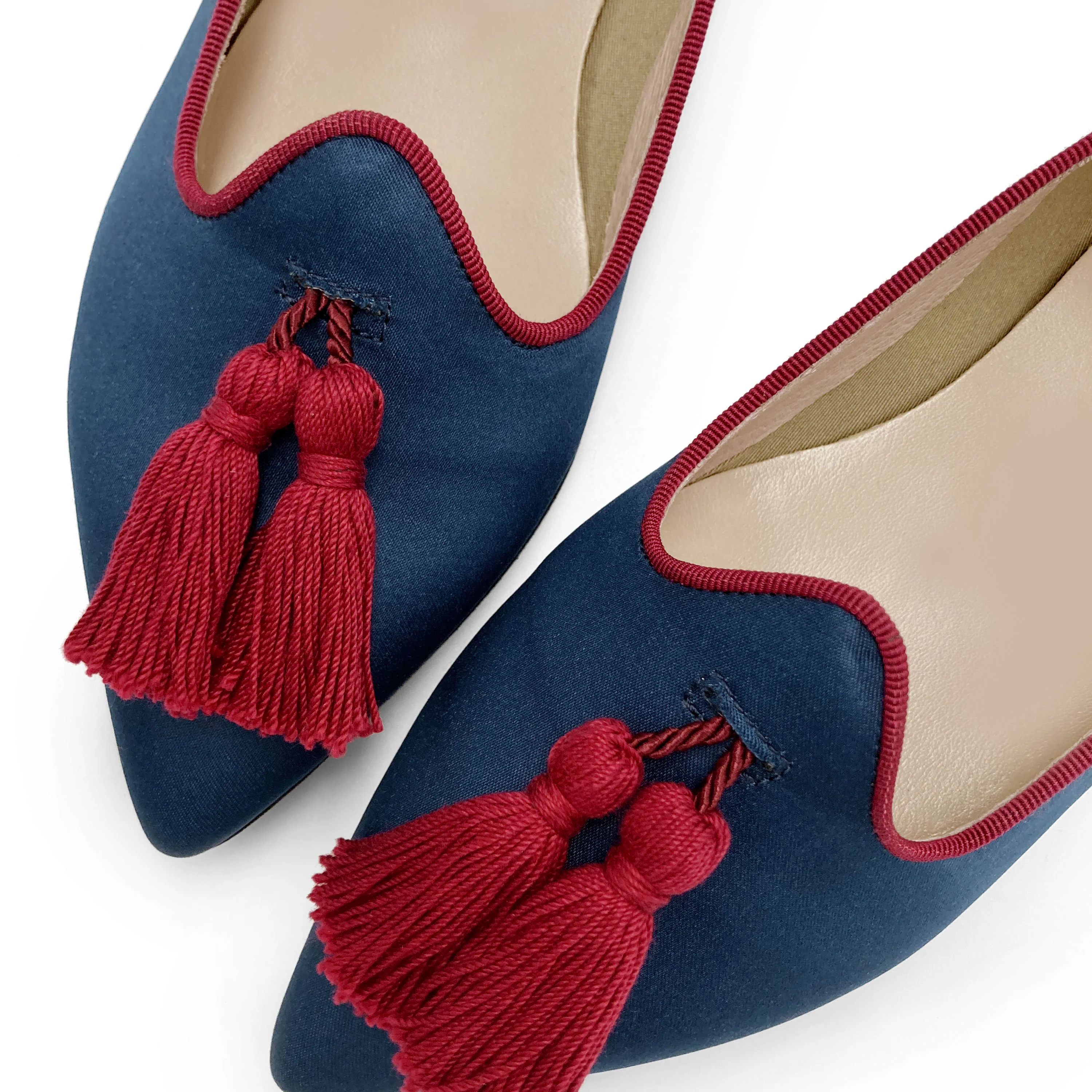 TT Go Green Collection - Mocassini donna blu in raso eco e nappine bordeaux - Image 3