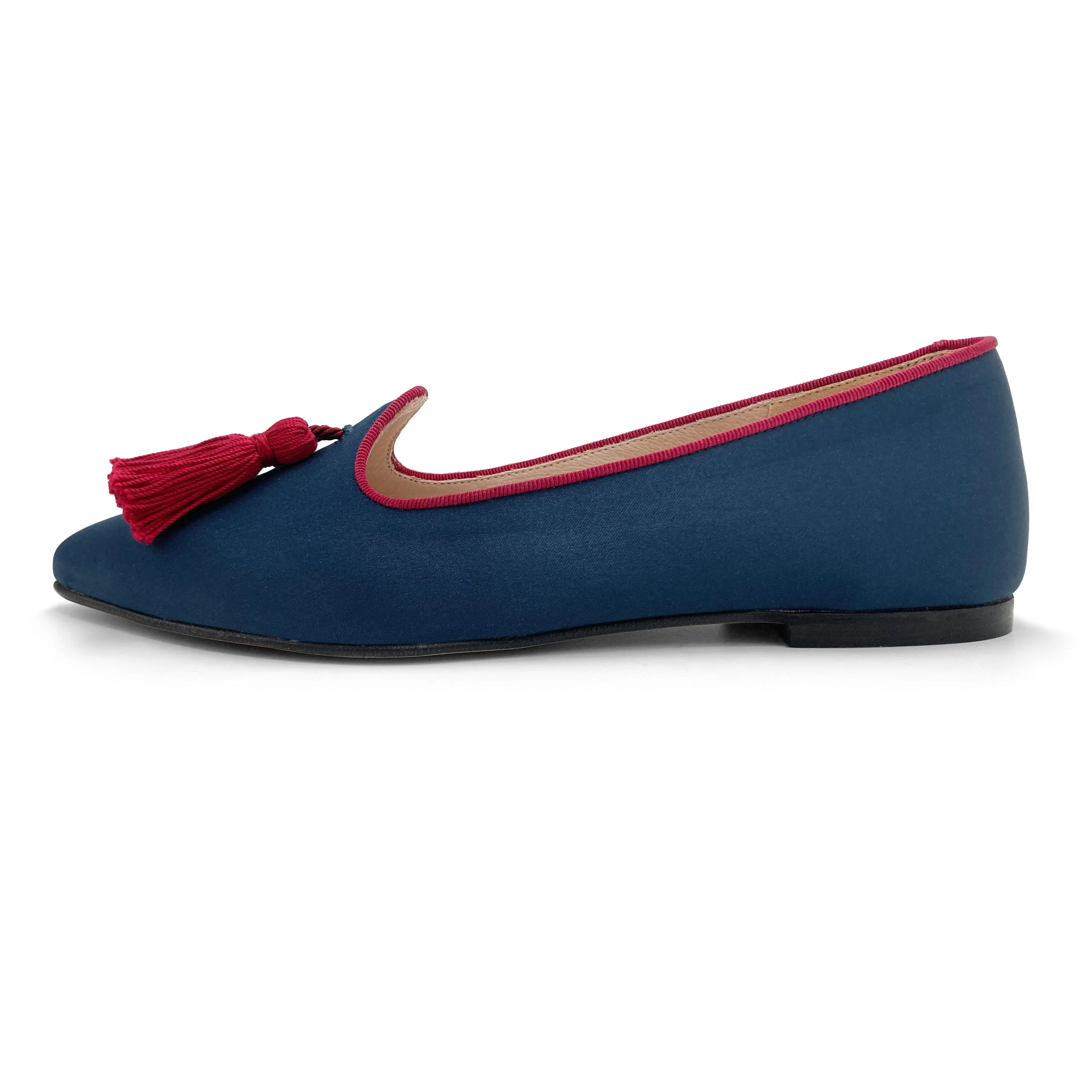 TT Go Green Collection - Mocassini donna blu in raso eco e nappine bordeaux - Image 4