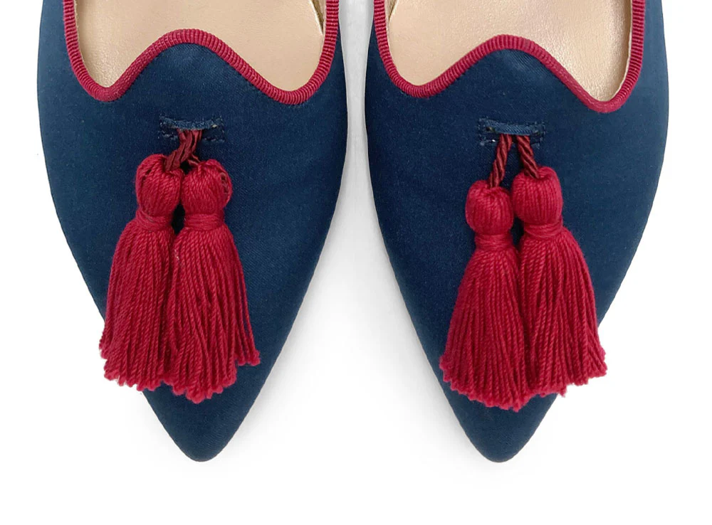 TT Go Green Collection - Mocassini donna blu in raso eco e nappine bordeaux - Image 5