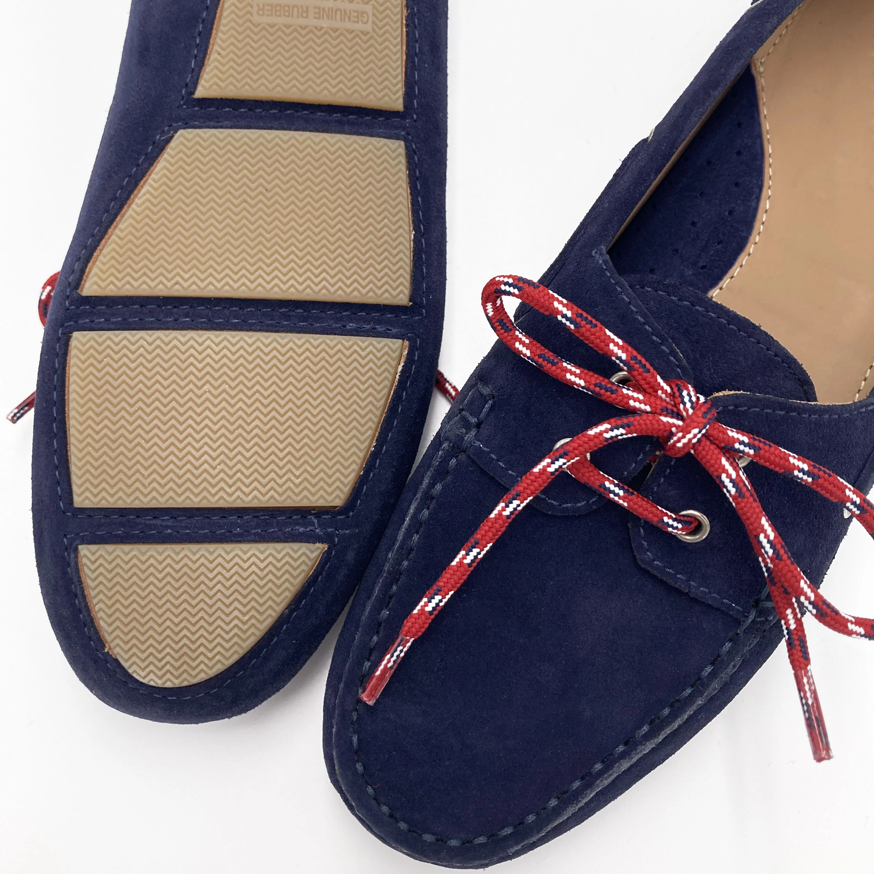 Mocassini donna da barca estivi in camoscio blu con laccio nautico - Image 3