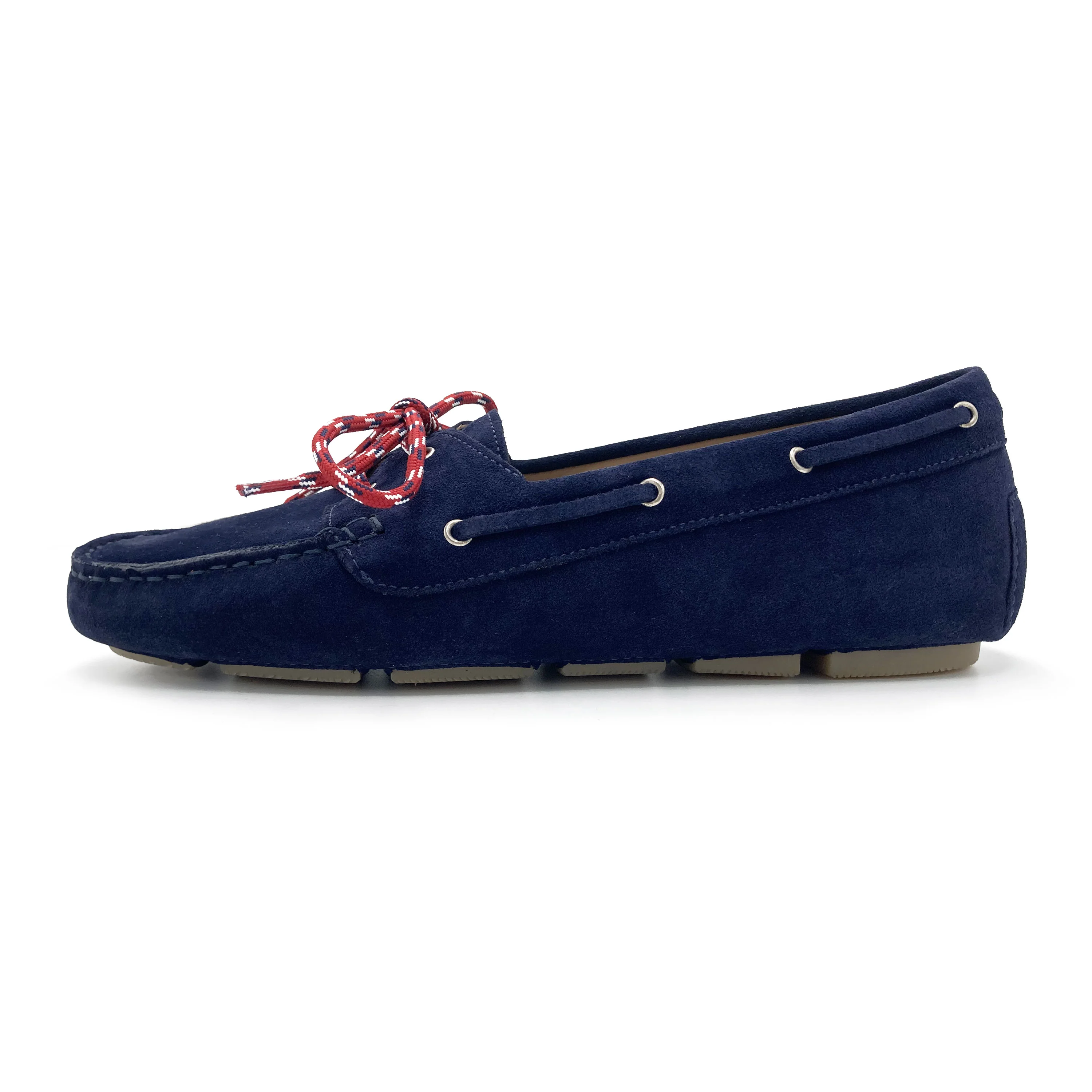 Mocassini donna da barca estivi in camoscio blu con laccio nautico - Image 4