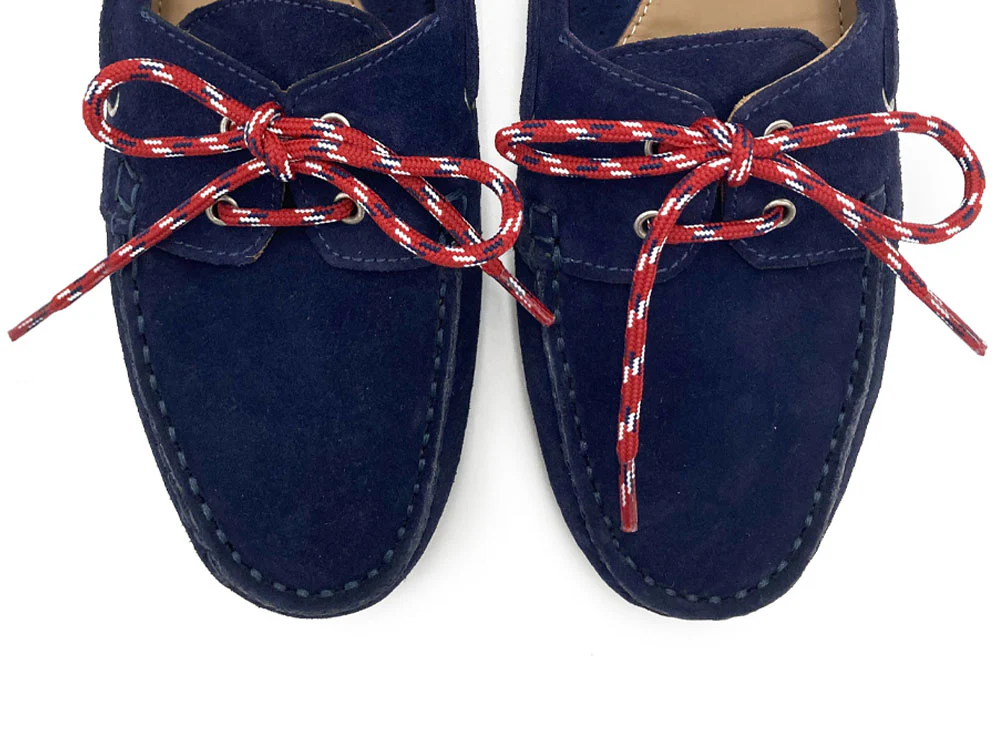 Mocassini donna da barca estivi in camoscio blu con laccio nautico - Image 5