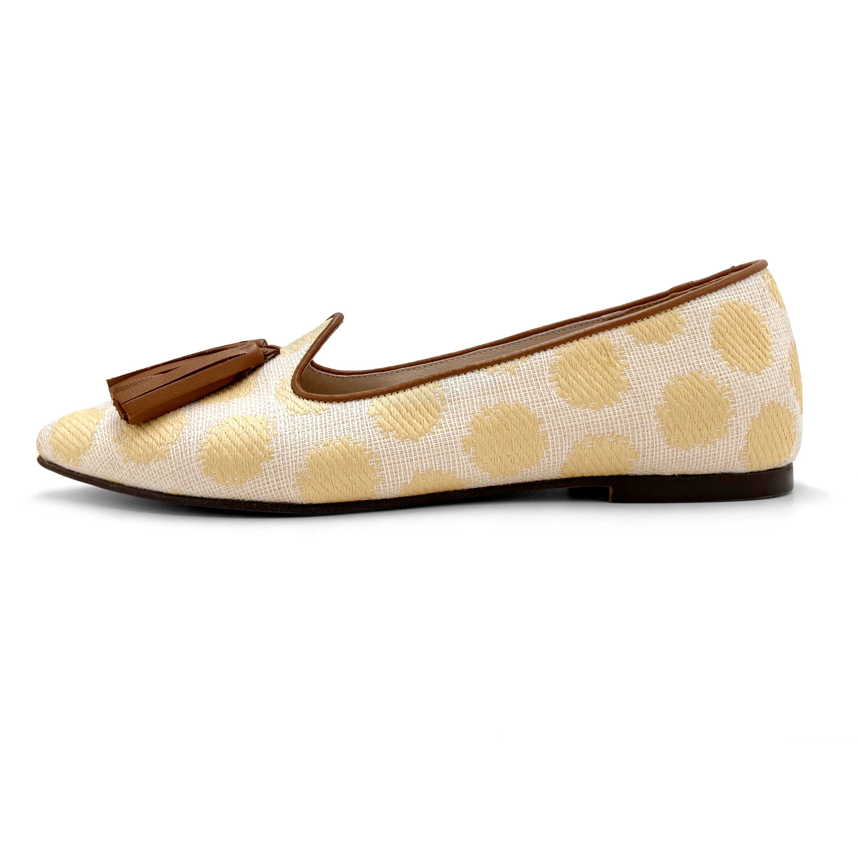 Mocassini donna estivi in rafia beige con nappine - Image 4