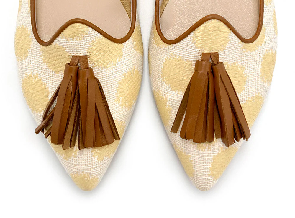Mocassini donna estivi in rafia beige con nappine - Image 5