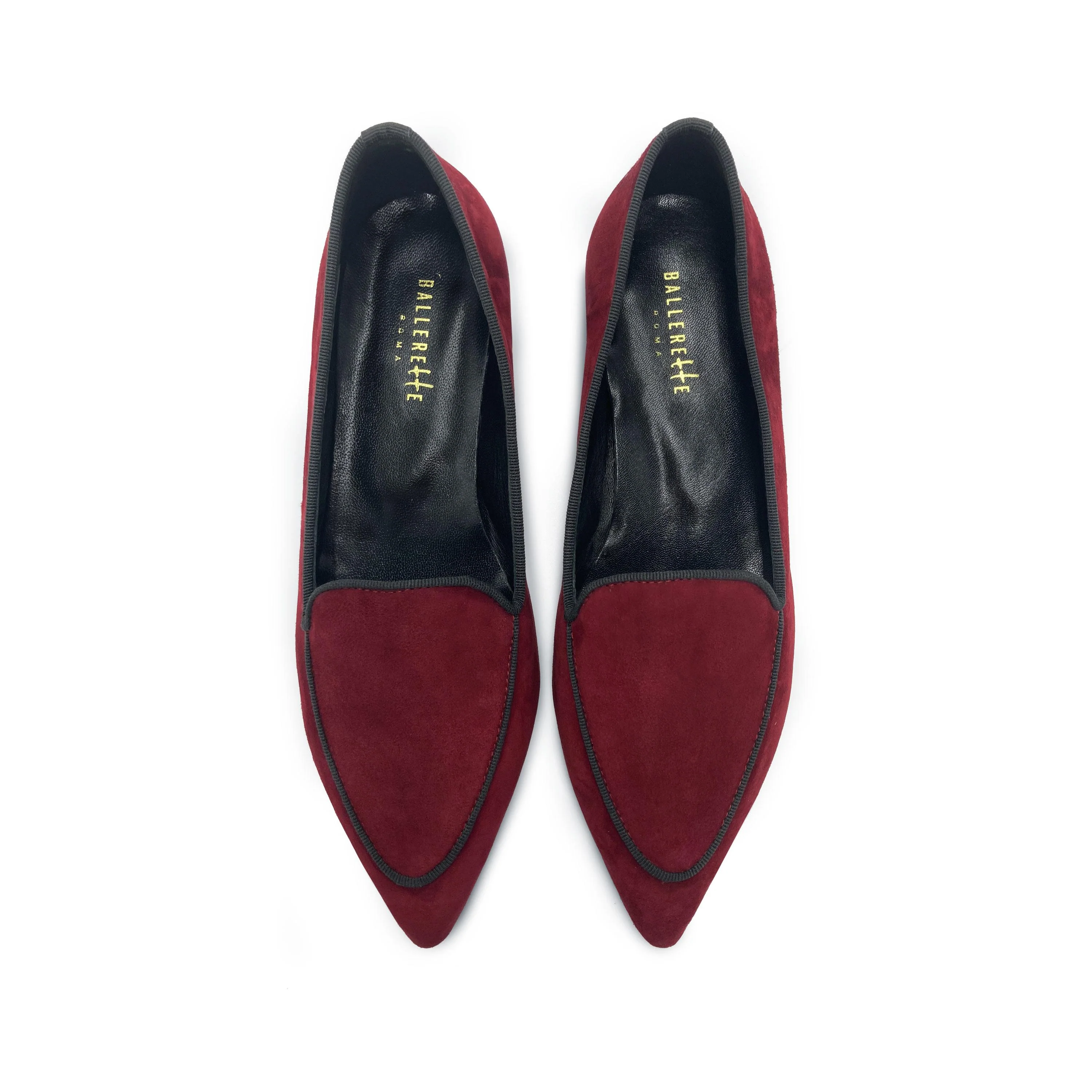Mocassini donna in camoscio bordeaux con bordino grigio