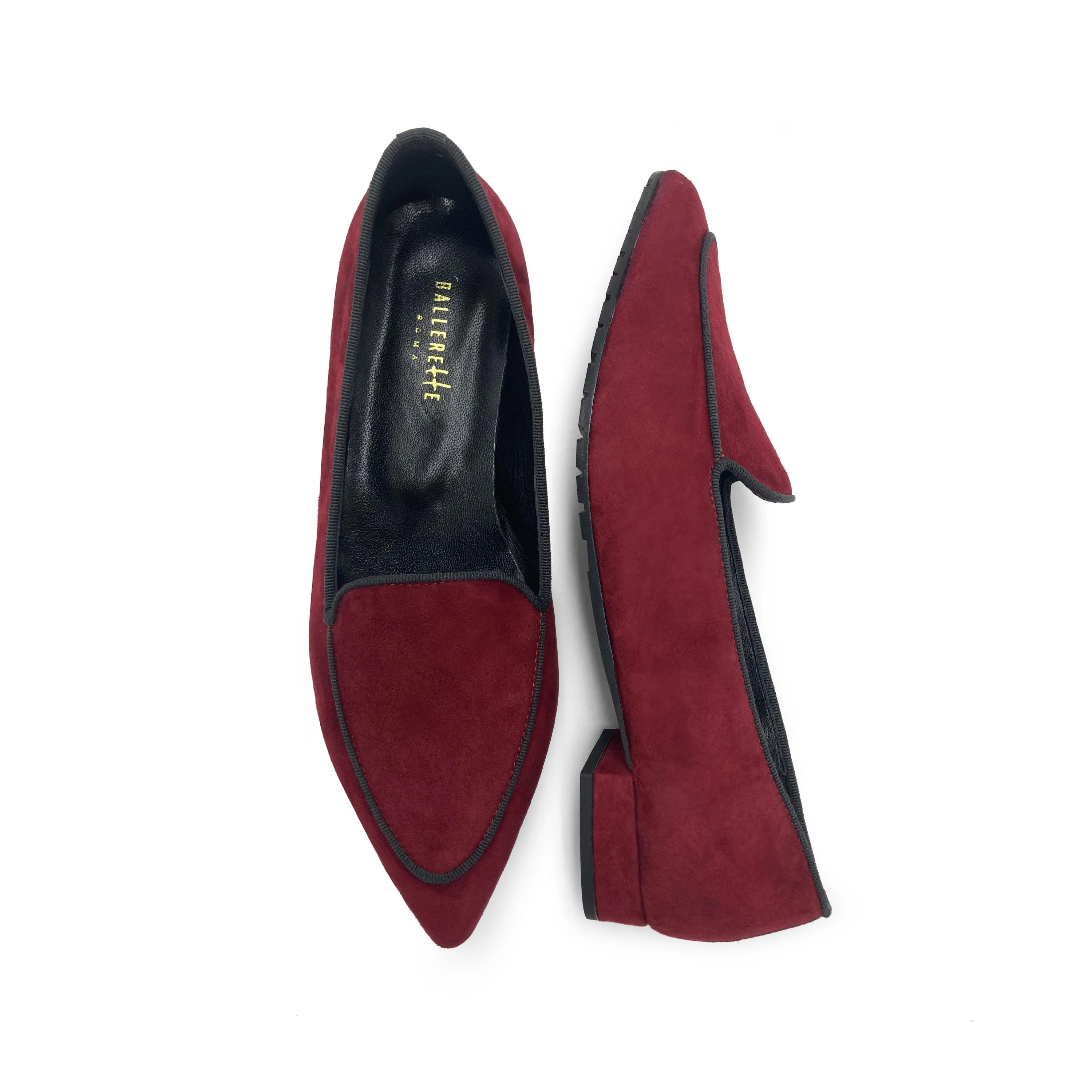 Mocassini donna in camoscio bordeaux con bordino grigio - Image 2