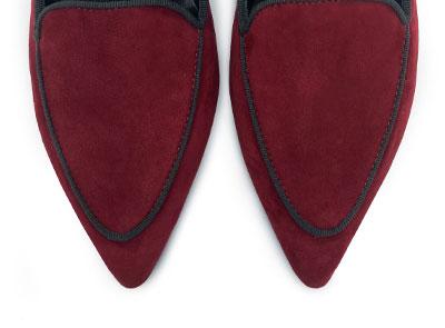 Mocassini donna in camoscio bordeaux con bordino grigio - Image 5