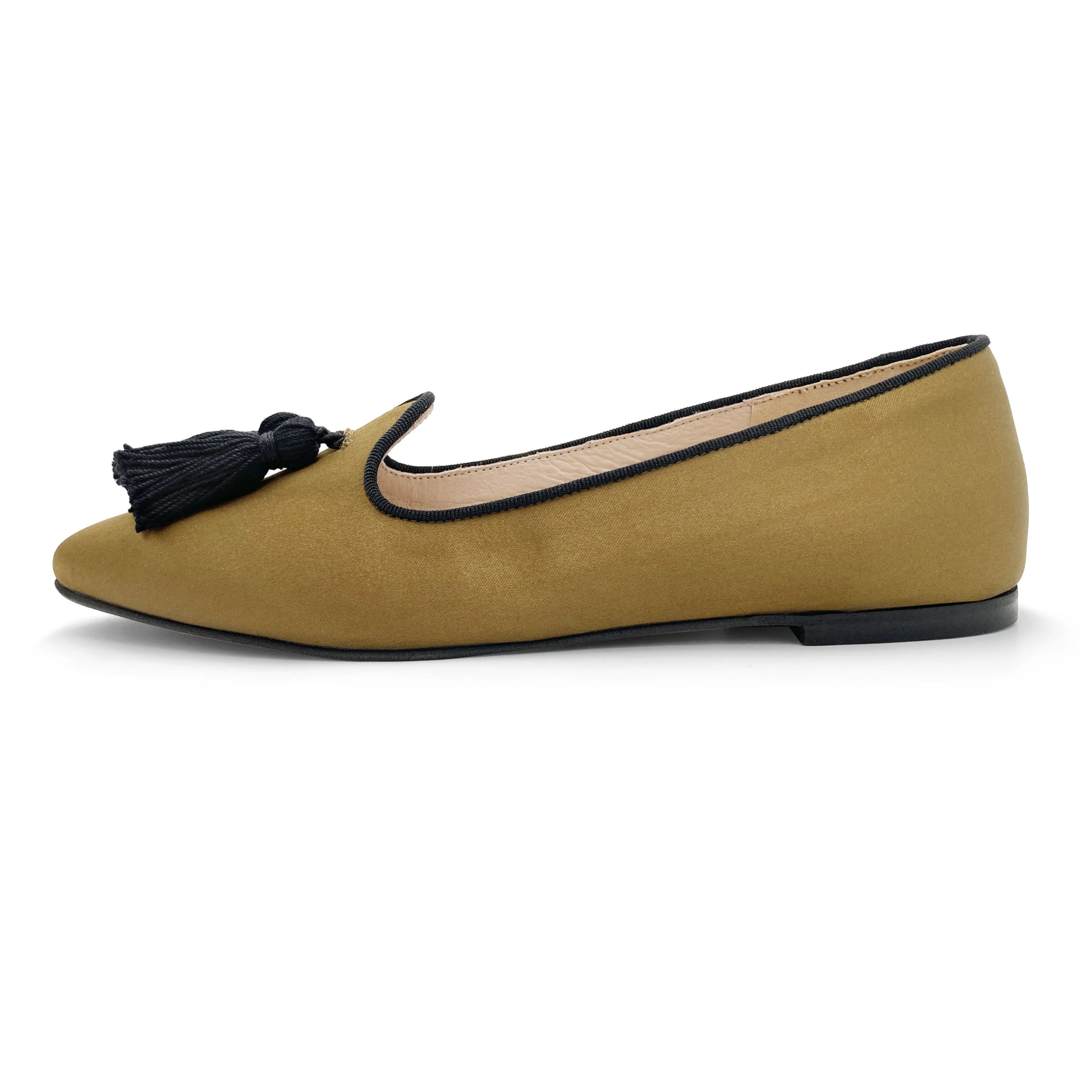 TT Go Green Collection - Mocassini donna mostarda in raso eco e nappine nere - Image 4