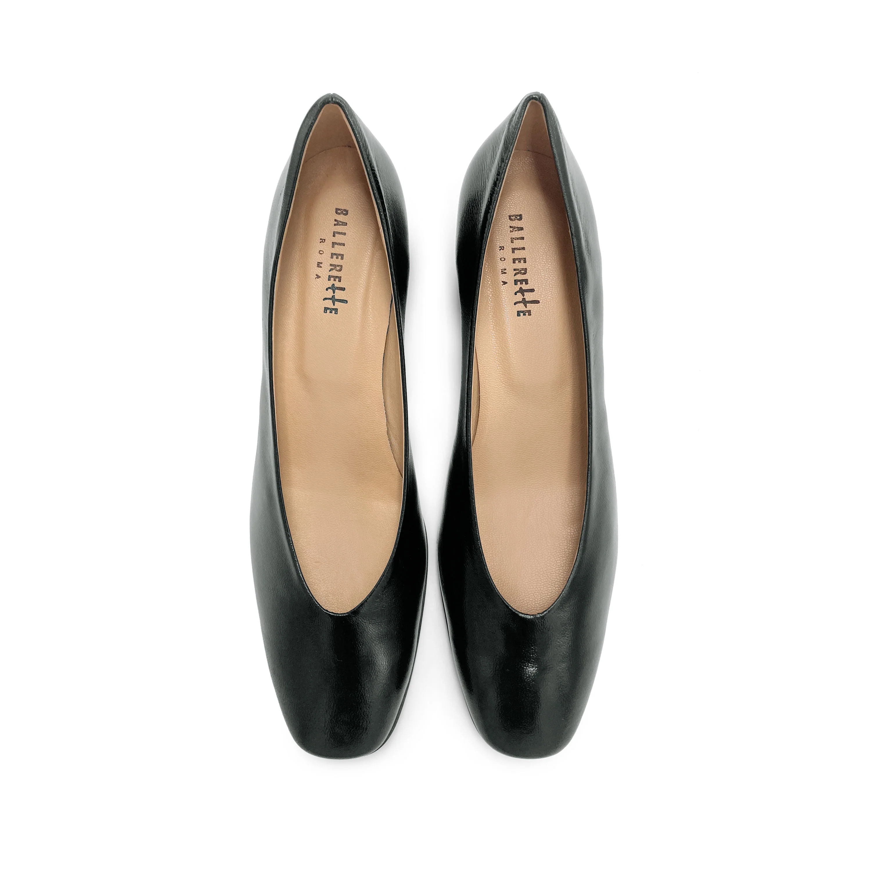 Scarpe ballerine nere in vernice con punta quadrata e tacco alto comodo - Image 2