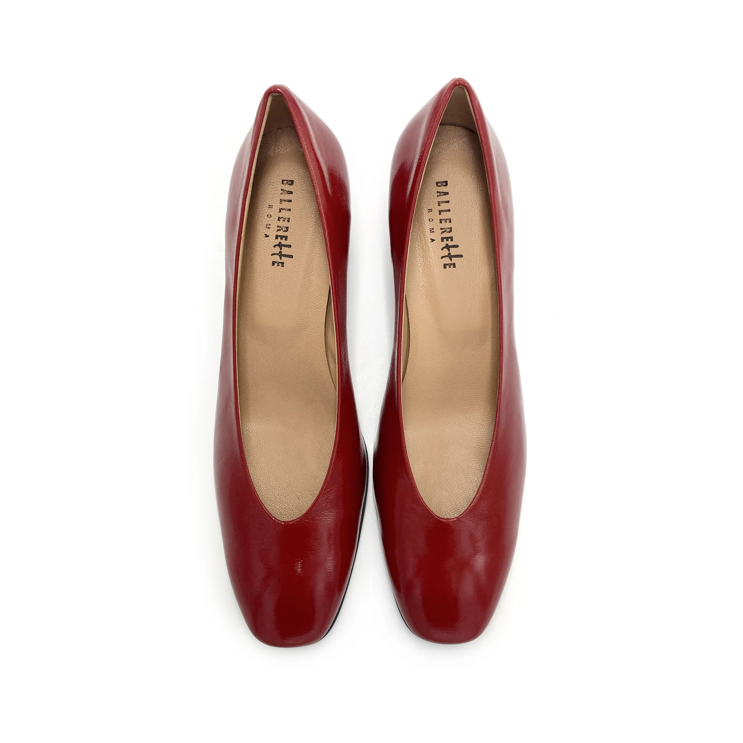 Scarpe ballerine rosse in vernice con punta quadrata e tacco alto comodo - Image 2