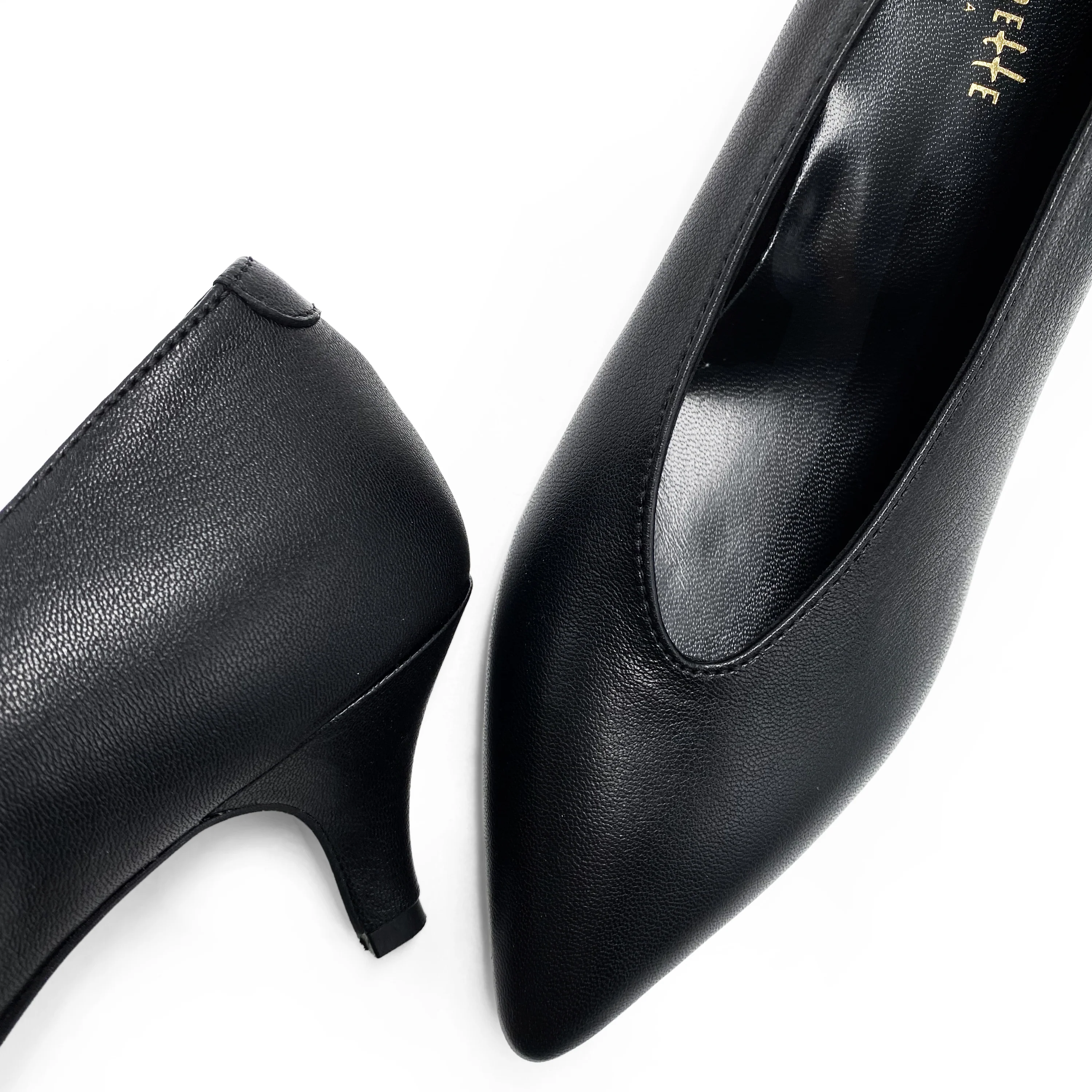 Scarpe décolleté nere in pelle con scollo a V e tacco - Image 4