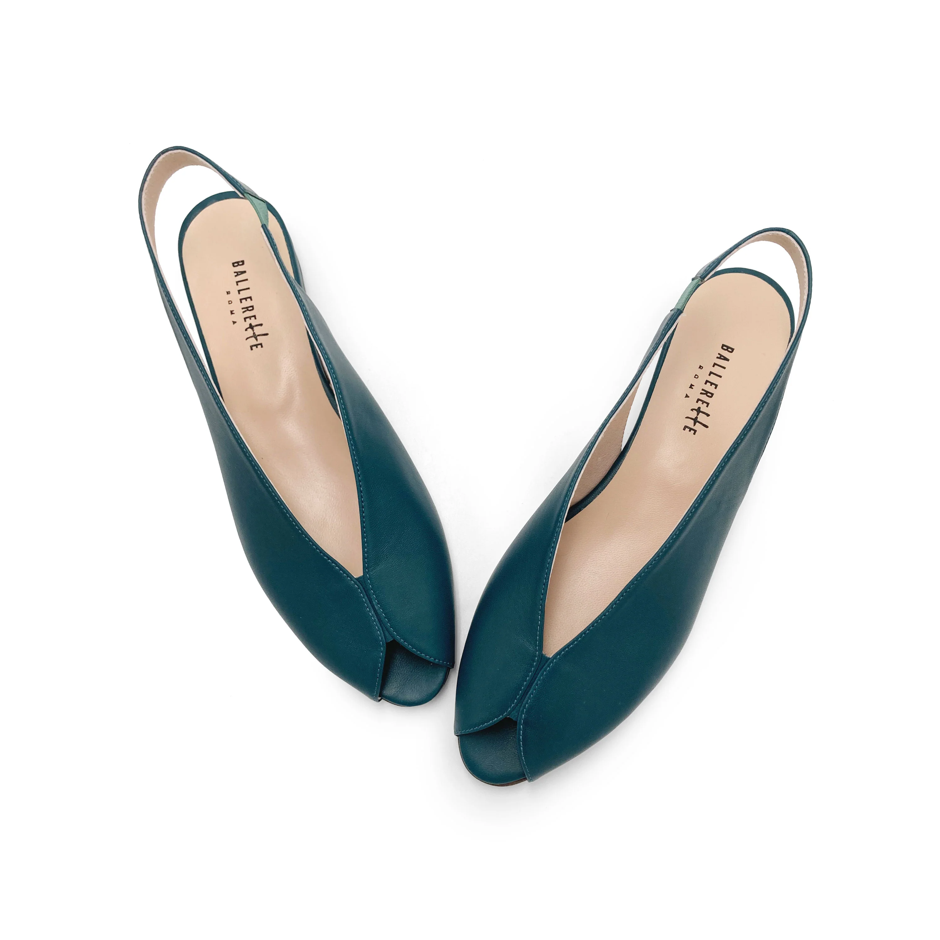 Slingback open toe blu petrolio in pelle - Image 2