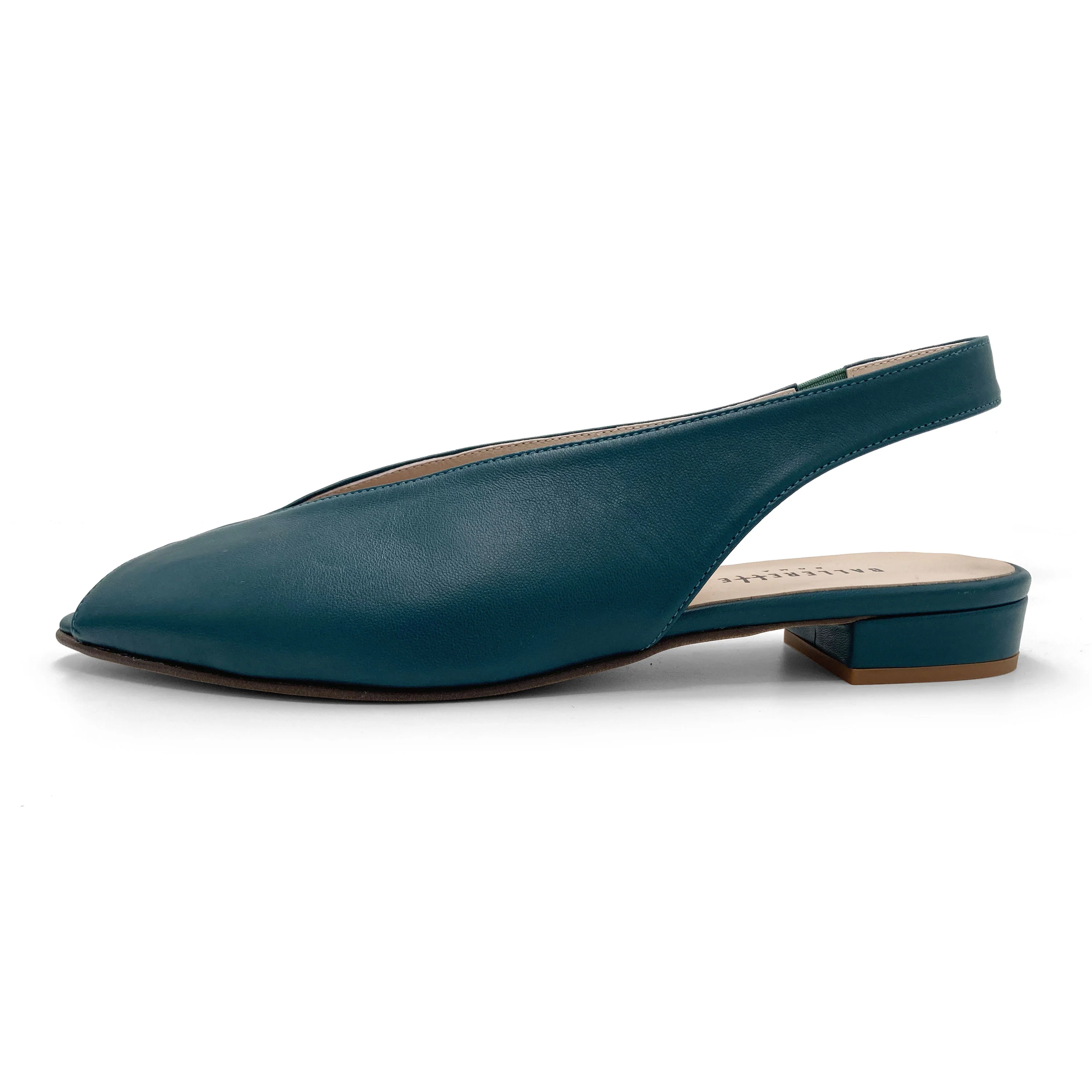 Slingback open toe blu petrolio in pelle - Image 3